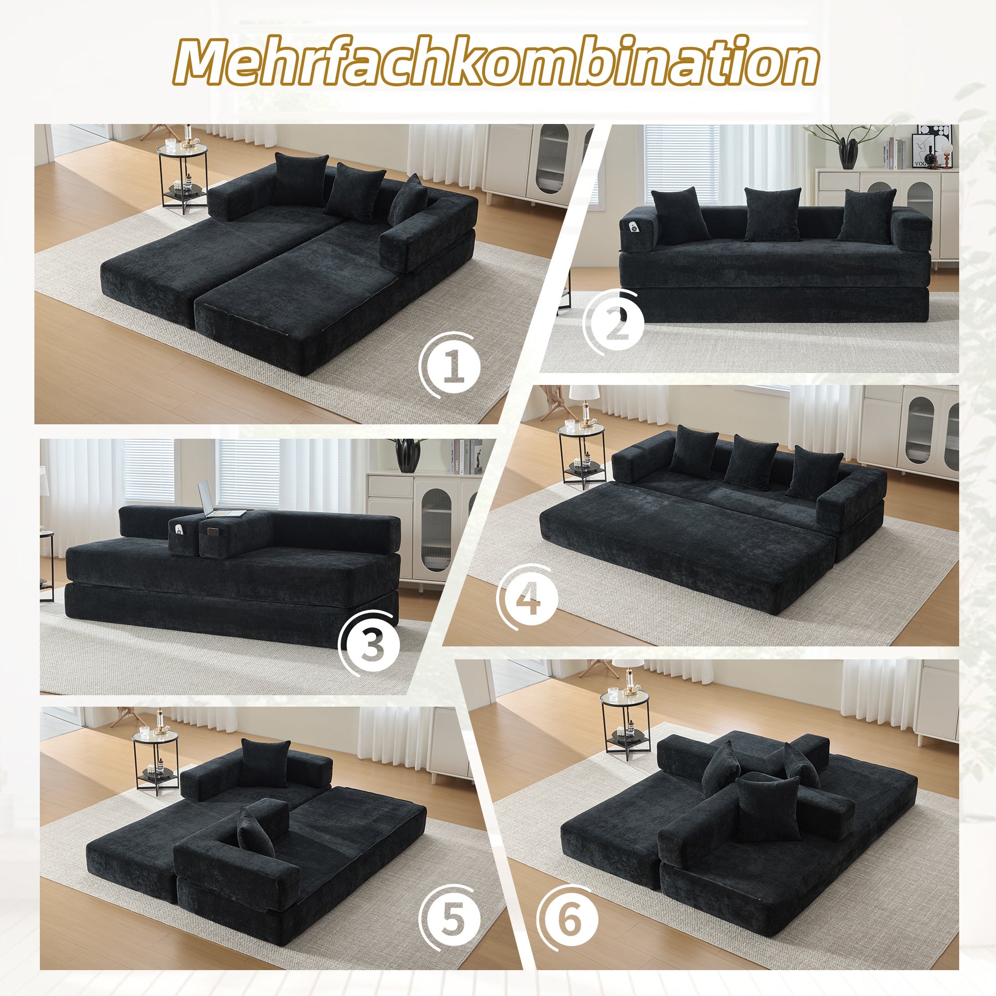 Modular Block Sofa, Super Soft Freely Combinable Storage Pockets, Chenille