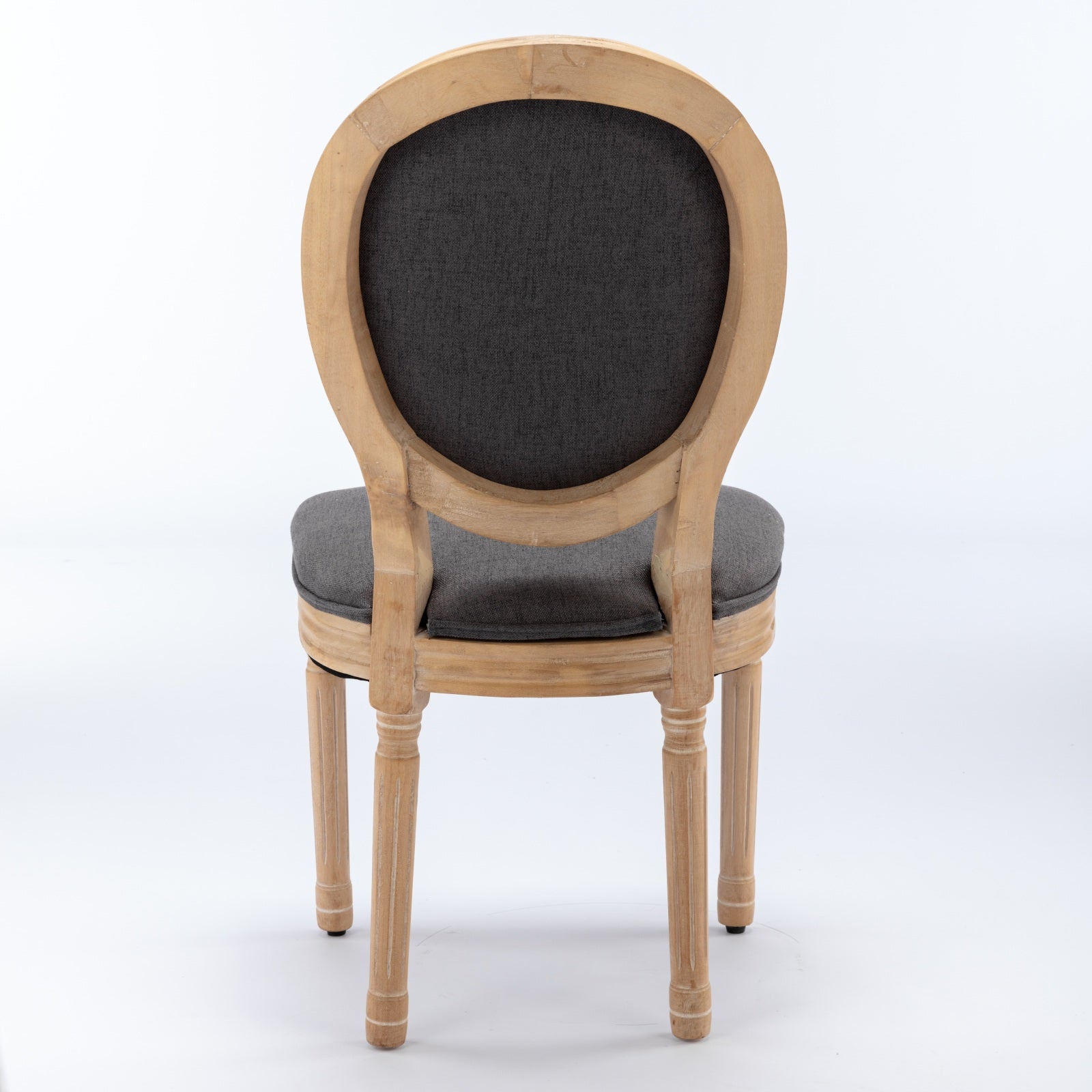 Dining Chair French Style Solid Wood Antique Painting Set of 2 Linen Dark Gray