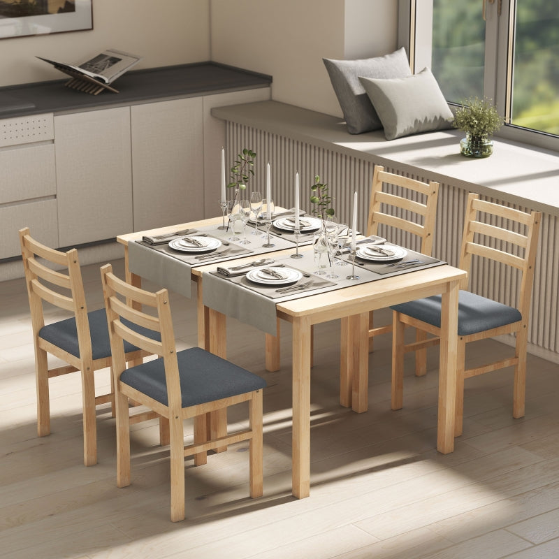 Dining Table Set, 3-Piece with 2 Upholstered Chairs, Space Saving MDF, Natural Wood