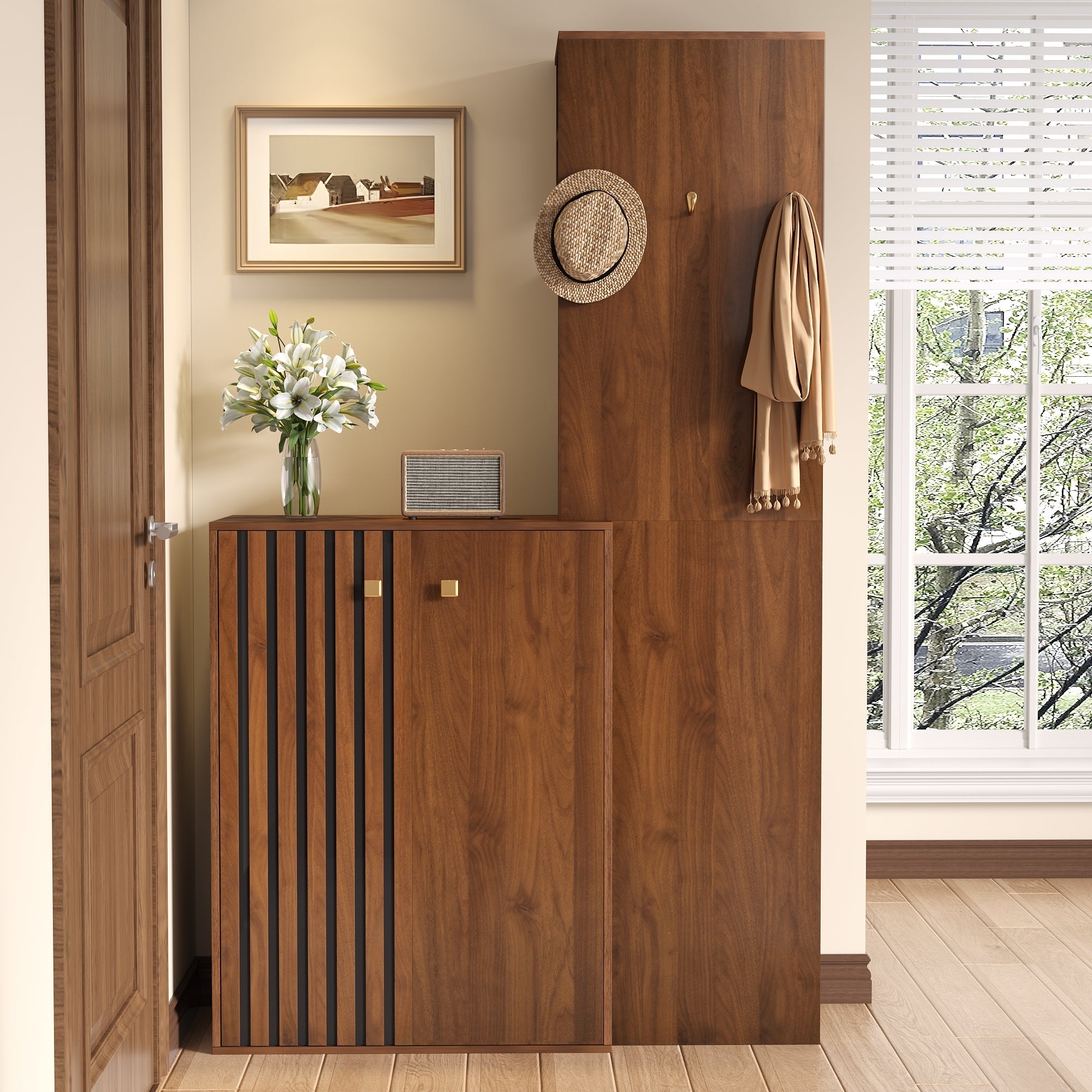 Modern Wardrobe Set with Shoe Cabinet, Storage and Clothes Rail, Wood Case