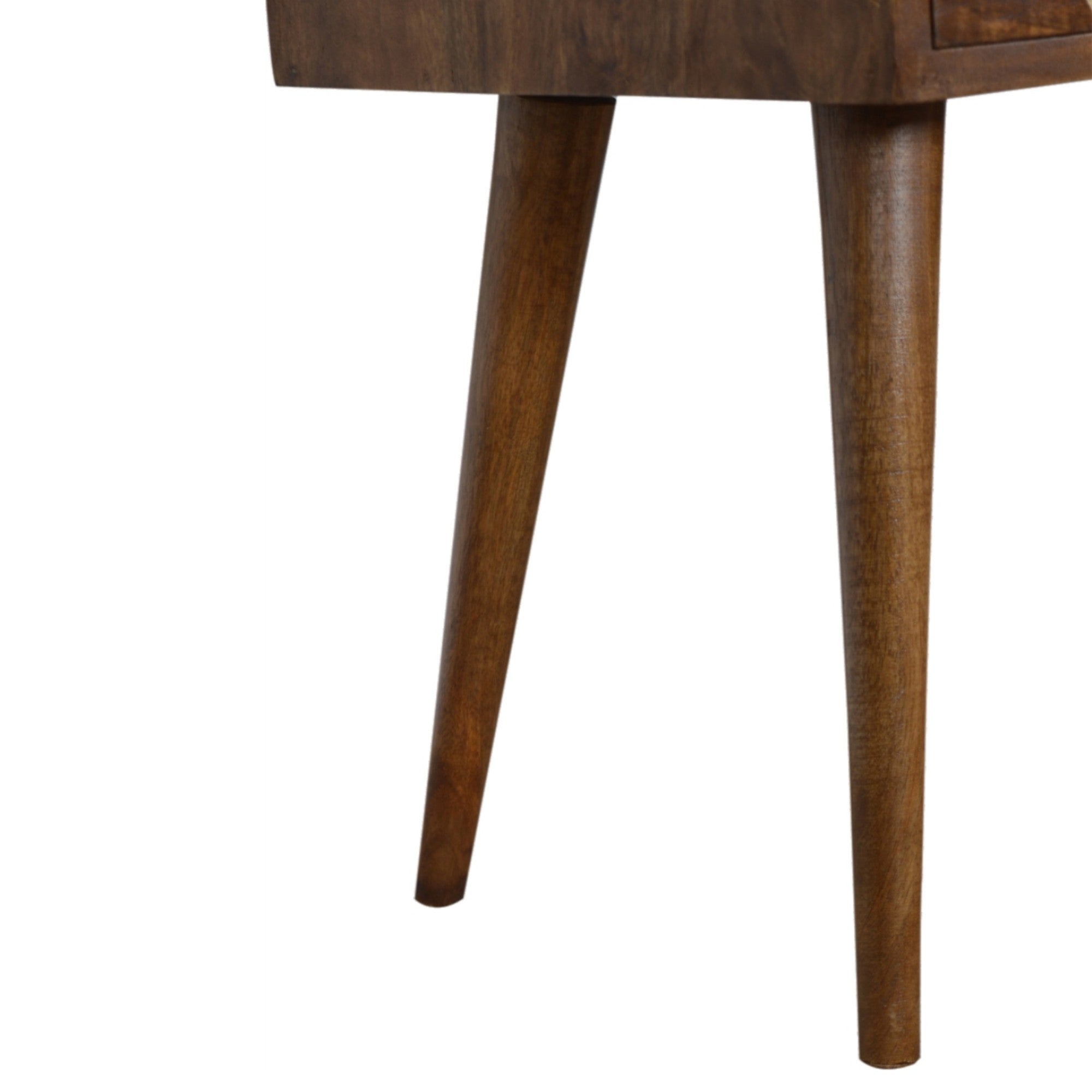Solid Wood Mini Geo Bedside, 1 Drawer and Open Shelf, Dark Brown
