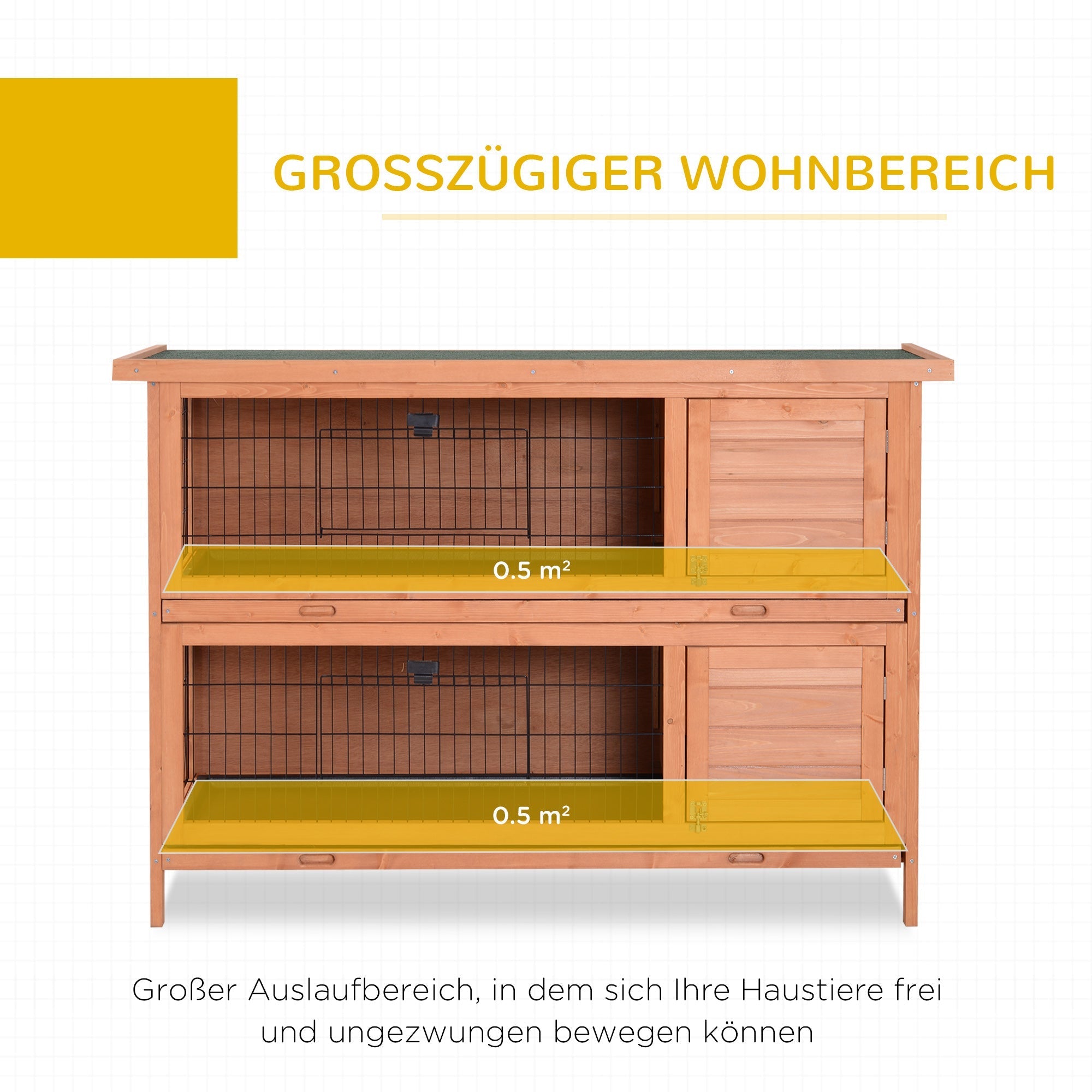 Small Animal Hutch, Double-Tier Guinea Pig Cage, Fir Wood, Orange