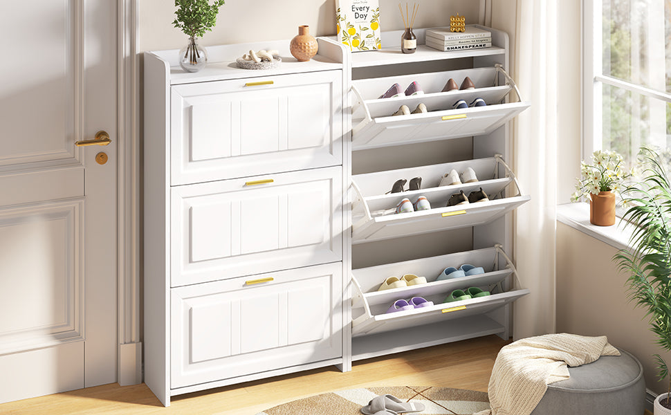 Shoe Cabinet Set Tall Storage 6 Compartments 70x24x120cm White MDF+Chipboard 2-piece