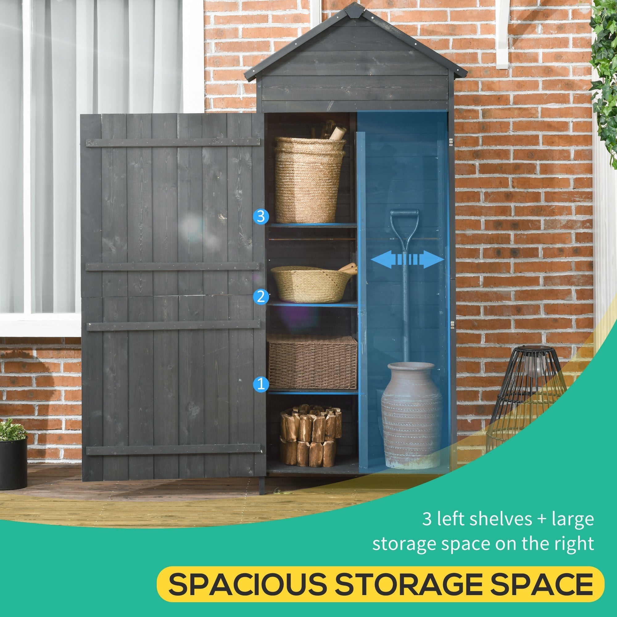 Garden Shed 4-Tier with 3 Shelves, Lockable 2 Doors - Grey