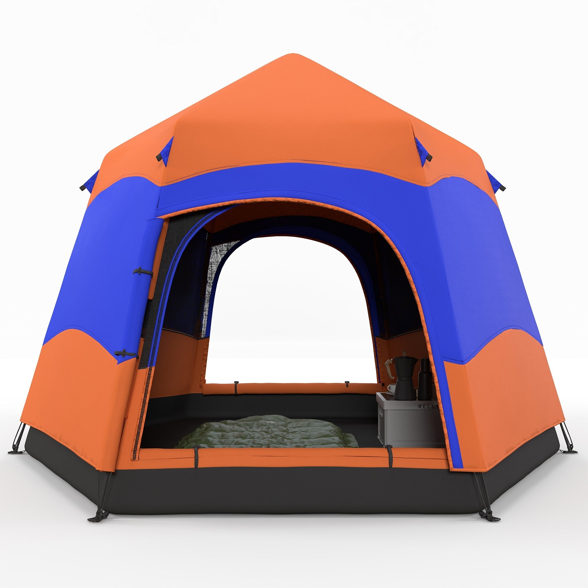 Family Tent Quick-Up Double-Wall for 4-6 Persons, 4 Seasons, Waterproof, with Mosquito Net, 2 Doors