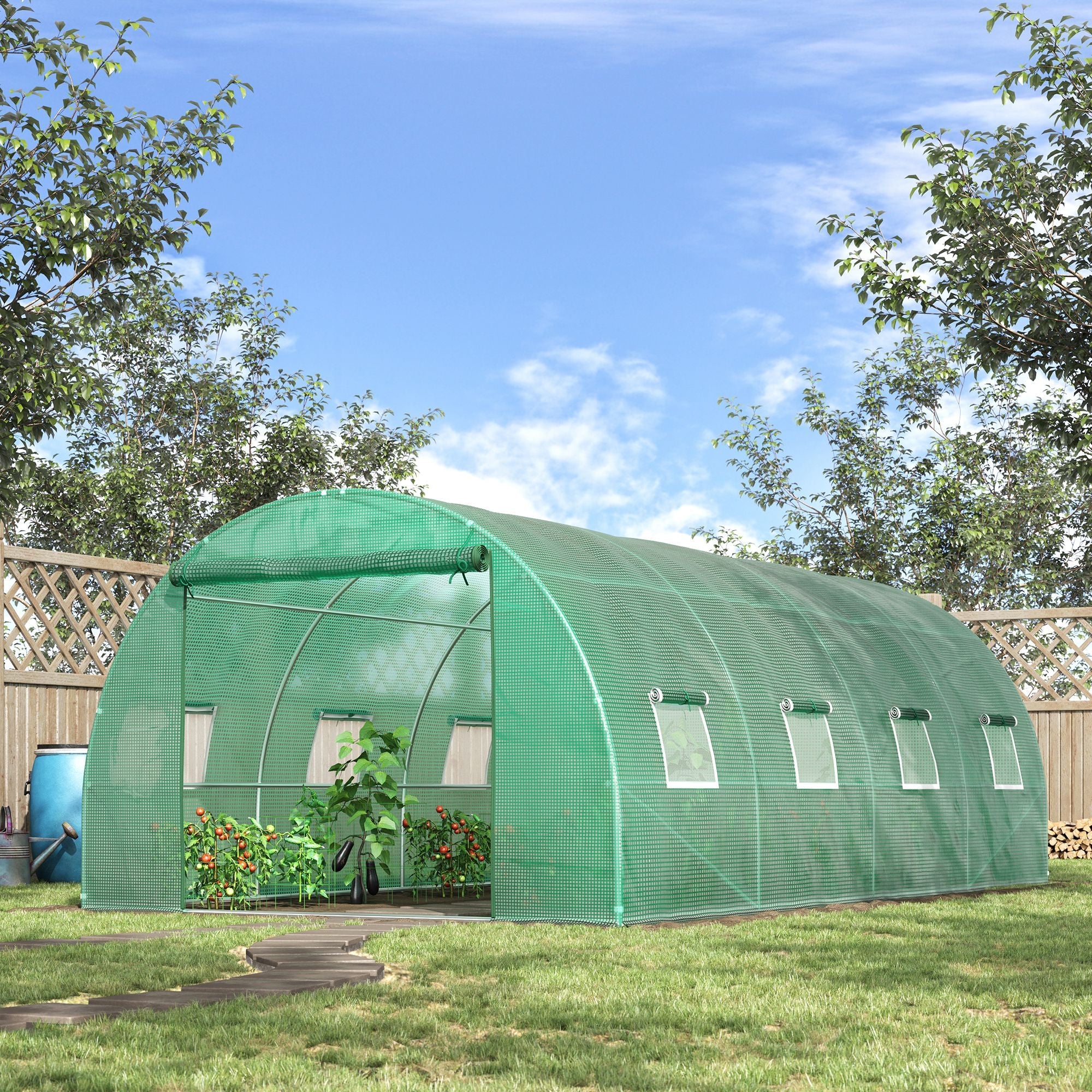 Walk-in Polytunnel Greenhouse, 6 x 3M, with Zipped Roll-Up Door and 8 Mesh Windows