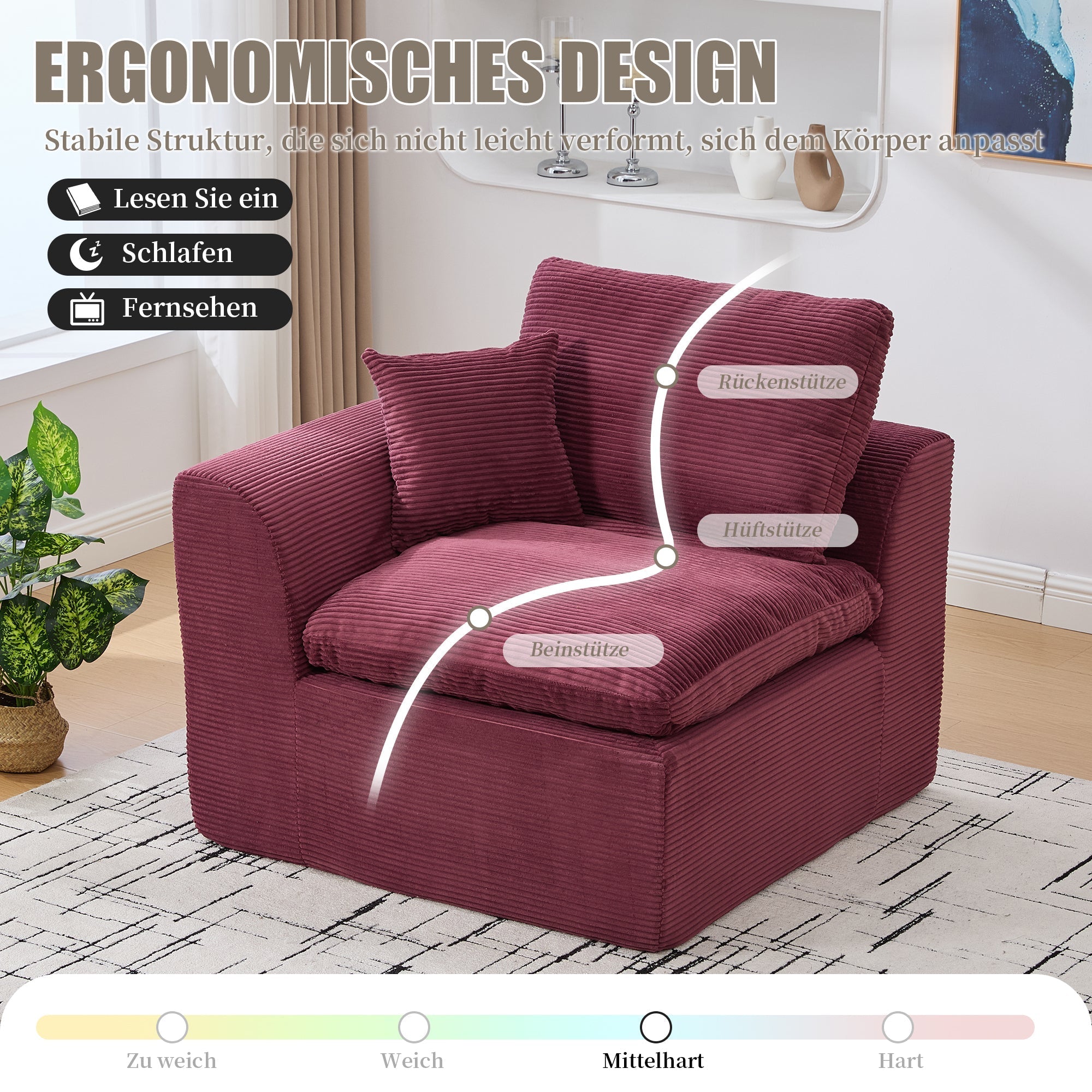 Two-seater Sofa Modern Minimalist Nordic with Cushions - Fabric
