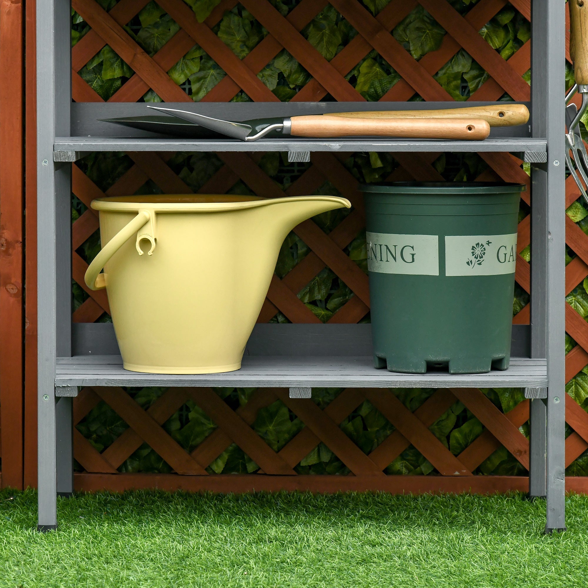 Planting Table Metal Work Surface 76x37x89cm for Garden/Balcony Wood