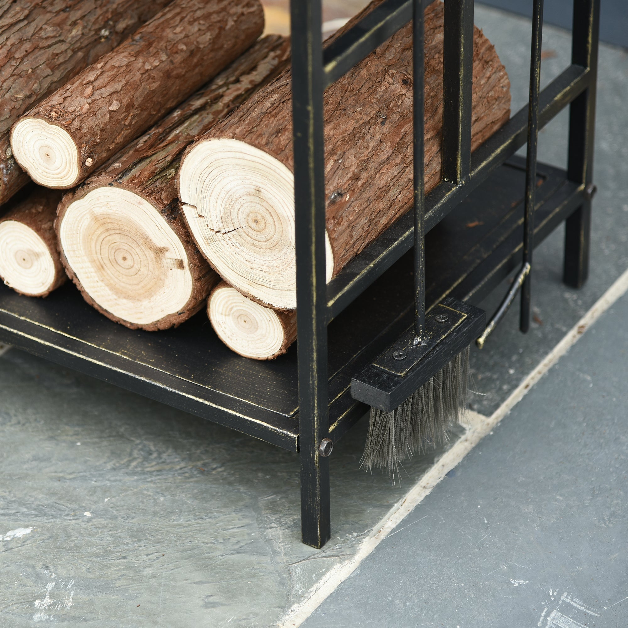 Firewood Stand, Fireplace Tools Storage, Iron Gold