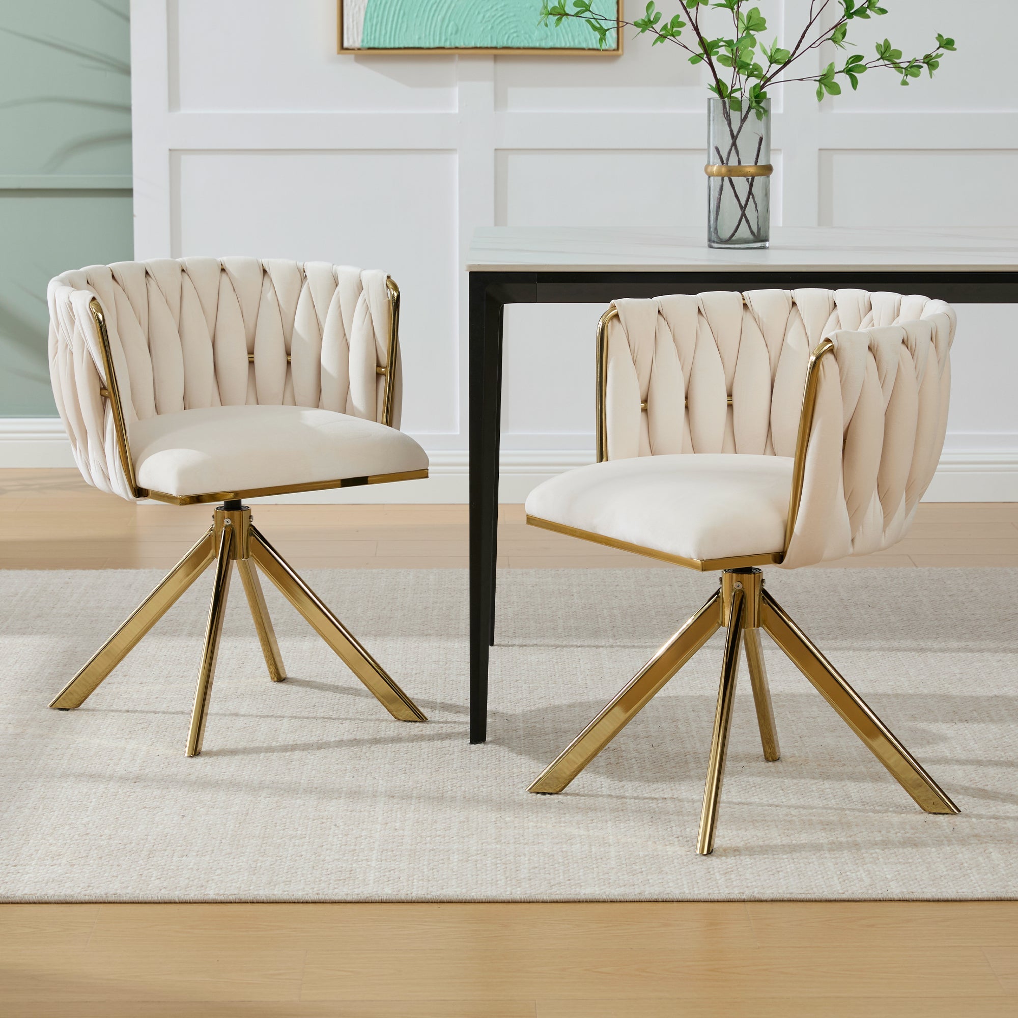 Velour Armchair, Heavy-Duty, 180° Swivel, Ergonomic, Metal Frame