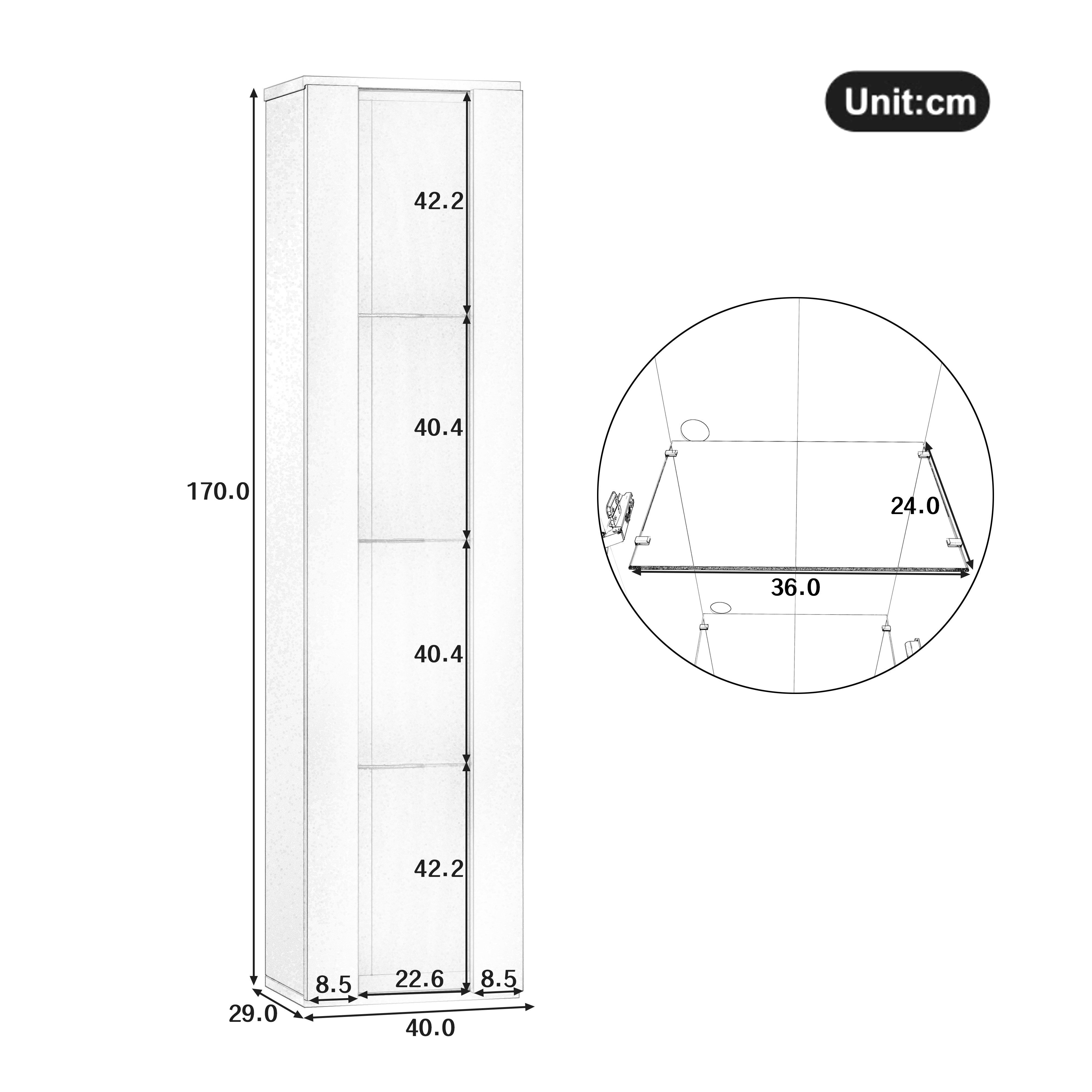 Display Case 40x29x170cm LED Light App Control Glass Partition - Black