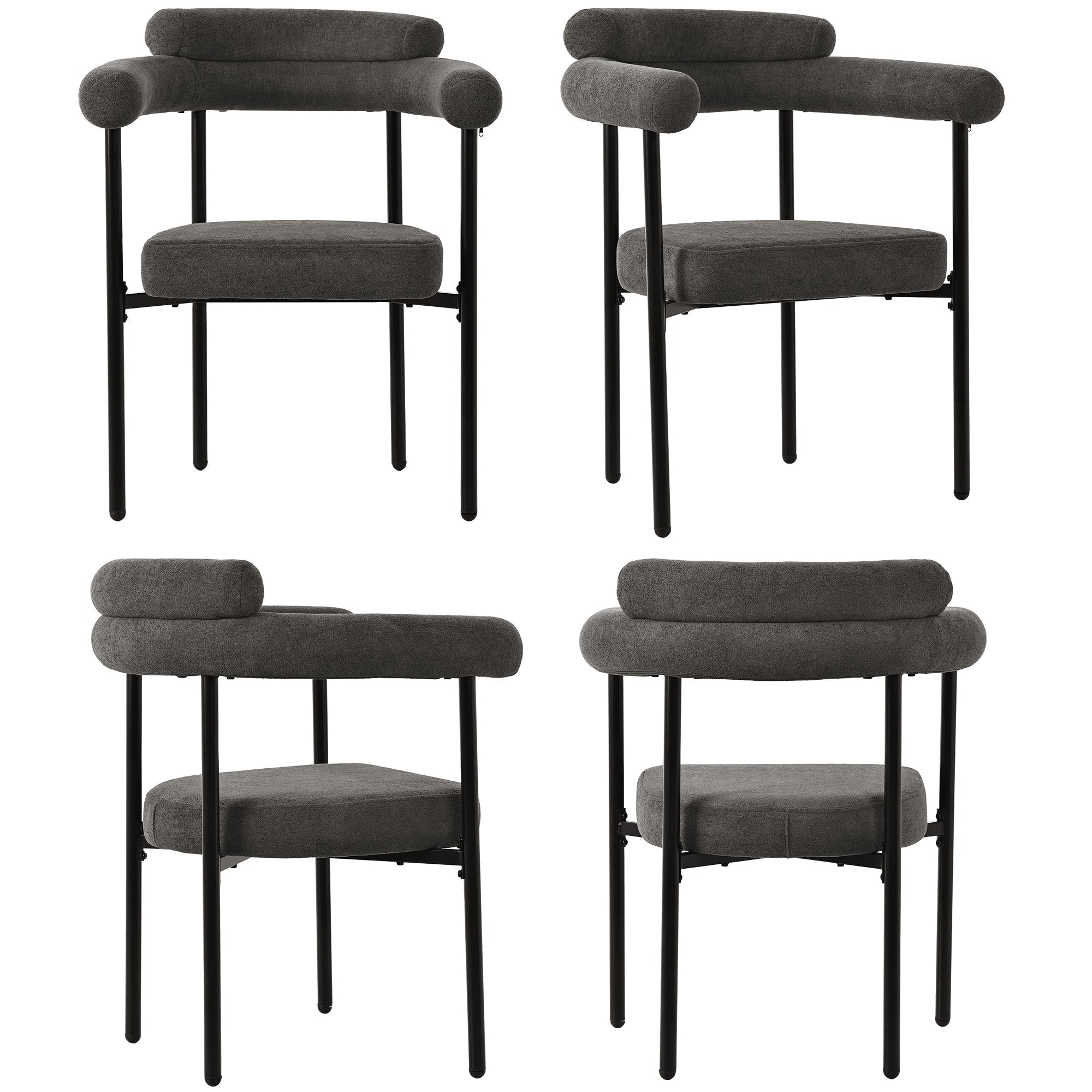 4 Dining Chairs Modern Simple Comfortable Ring Seats Dark Grey Suede