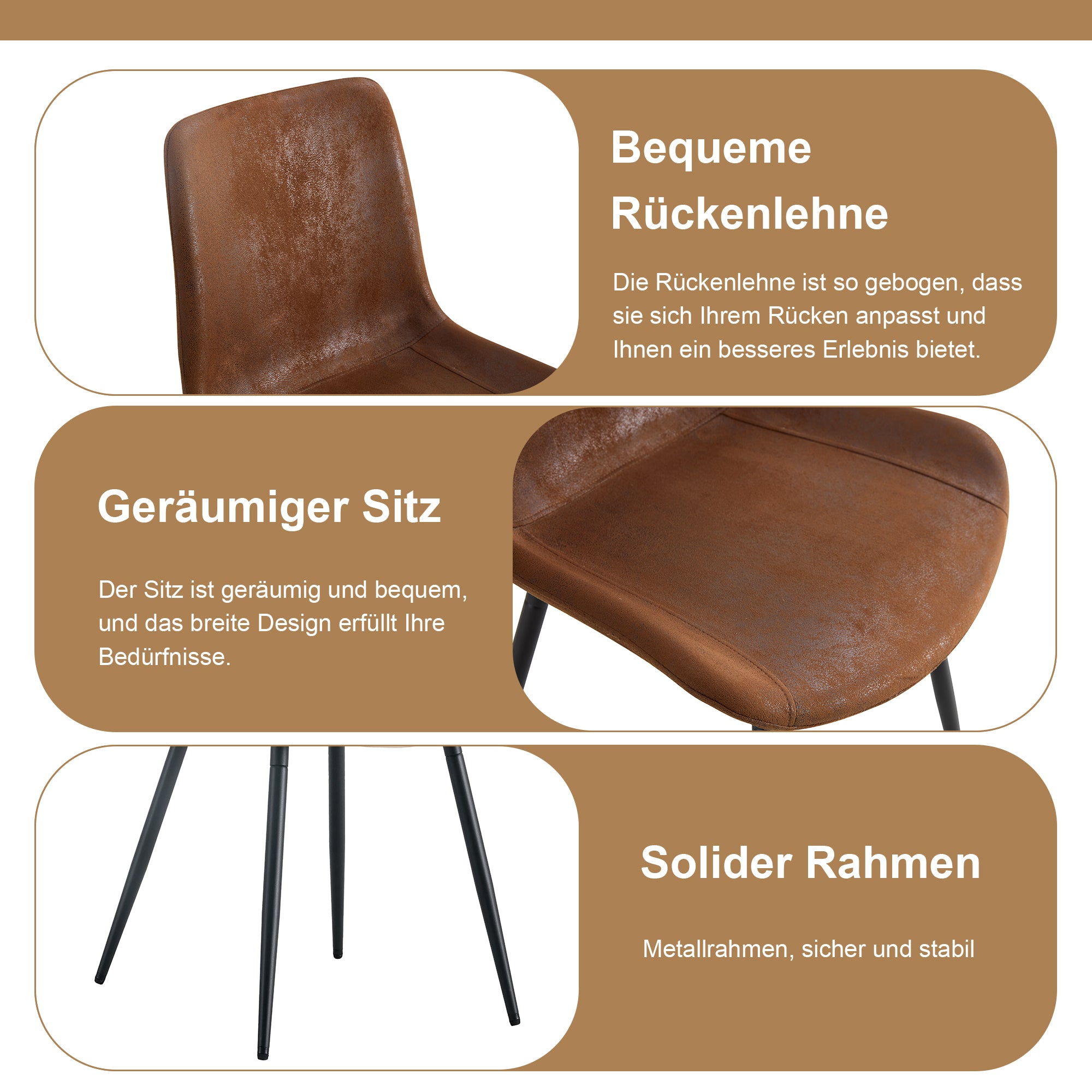 Round Table Set, Modern Minimalist 100cm with Storage, 4 Armchairs, Brown Wood Look/Brown Fabric