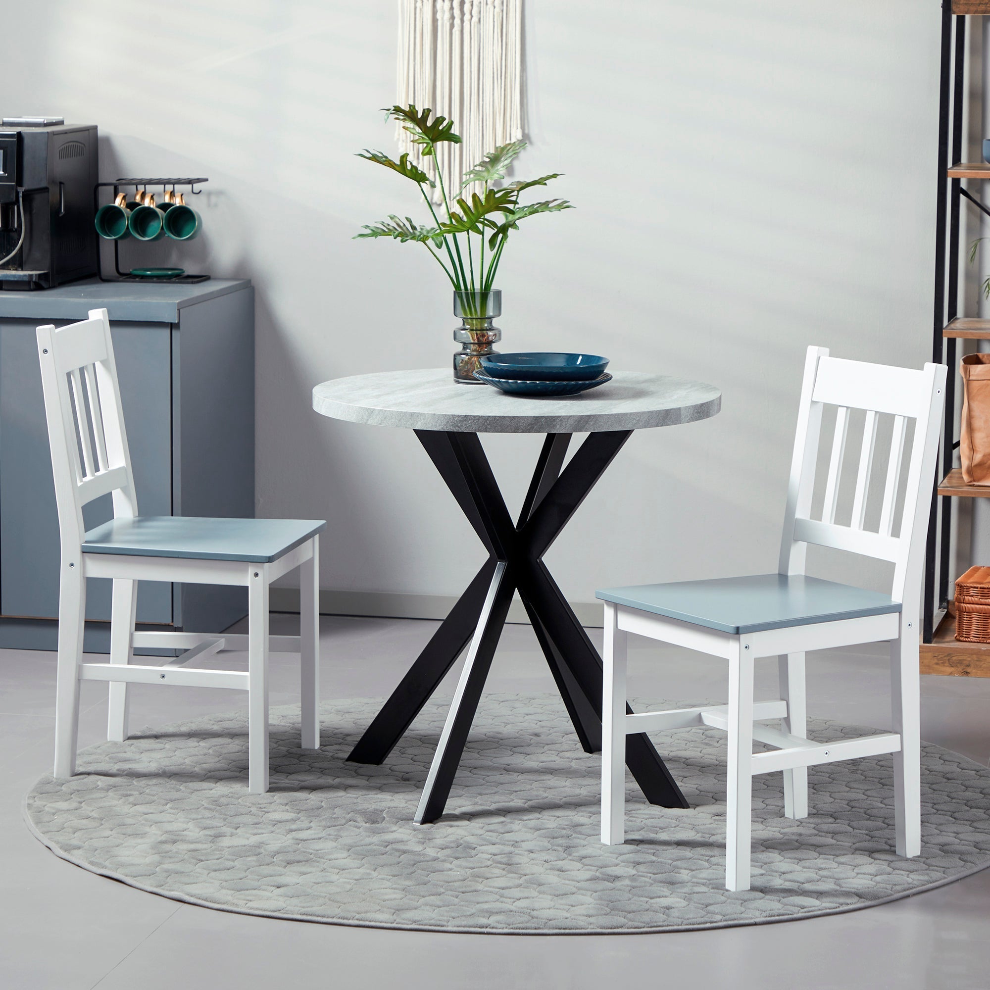Dining Chair Set of 2, Kitchen Chairs with Backrest, Pinewood, Grey