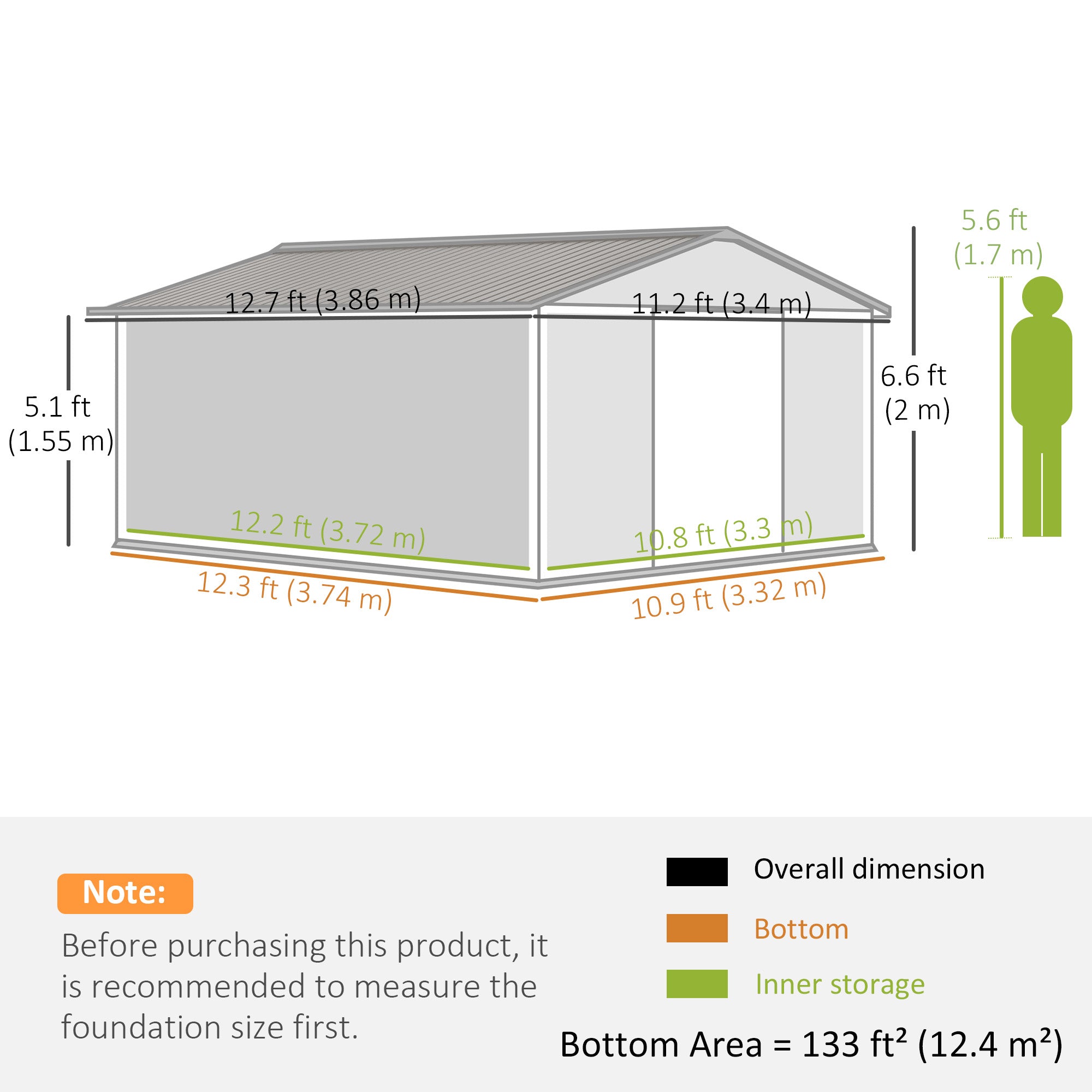 Steel Sliding Door Storage Shed 12.5 x 11.1ft - Green