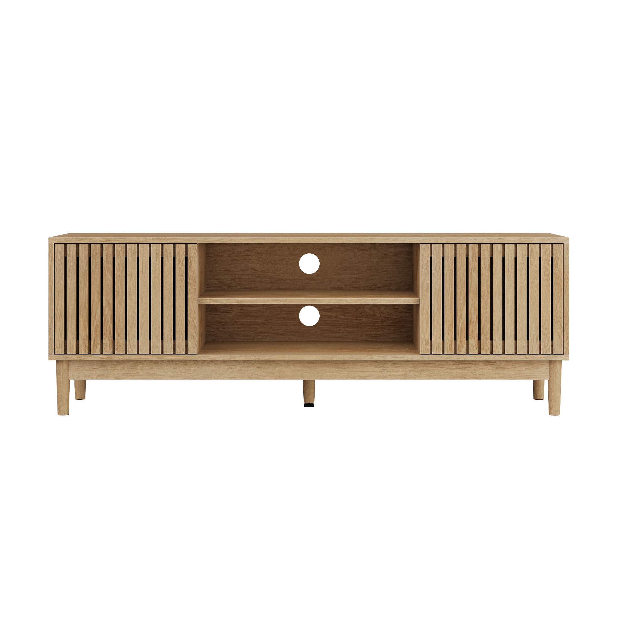 Mid-Century Modern TV Stand for 55/65 Inch TVs with Storage, 140cm High Media Console, Oak Color