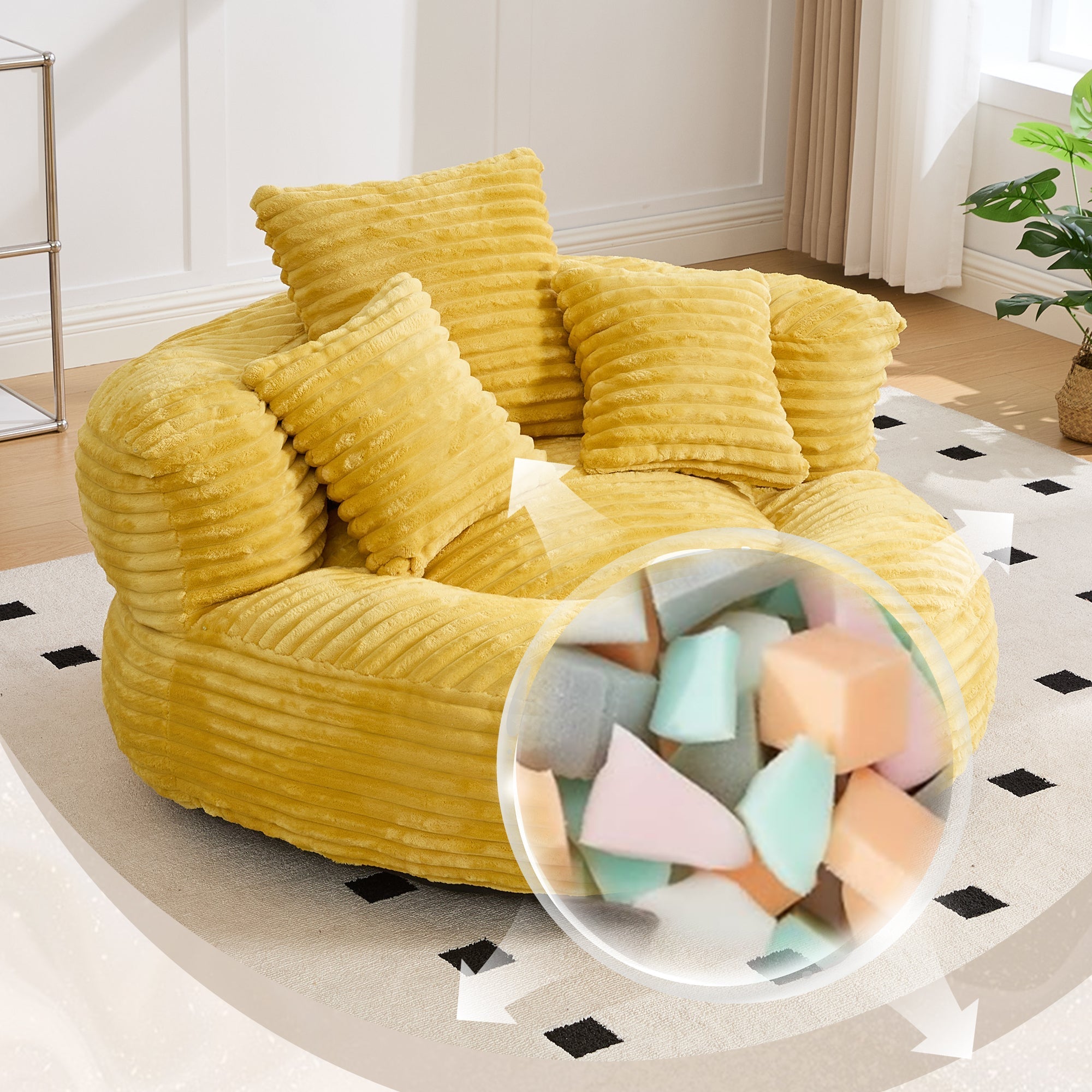 Beanbag High Back Lounger with 3 Cushions - Corduroy