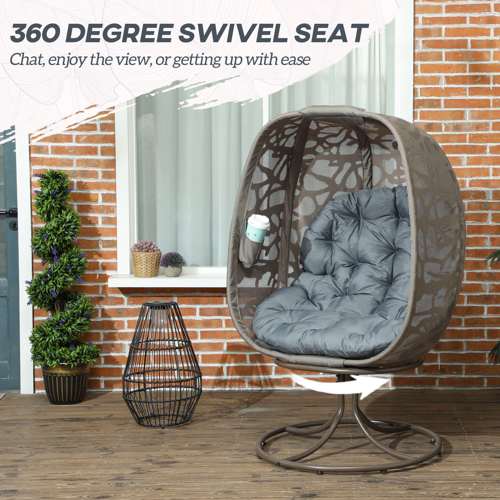 Swivel Egg Chair, Cushions Foldable Basket Metal Frame, Grey