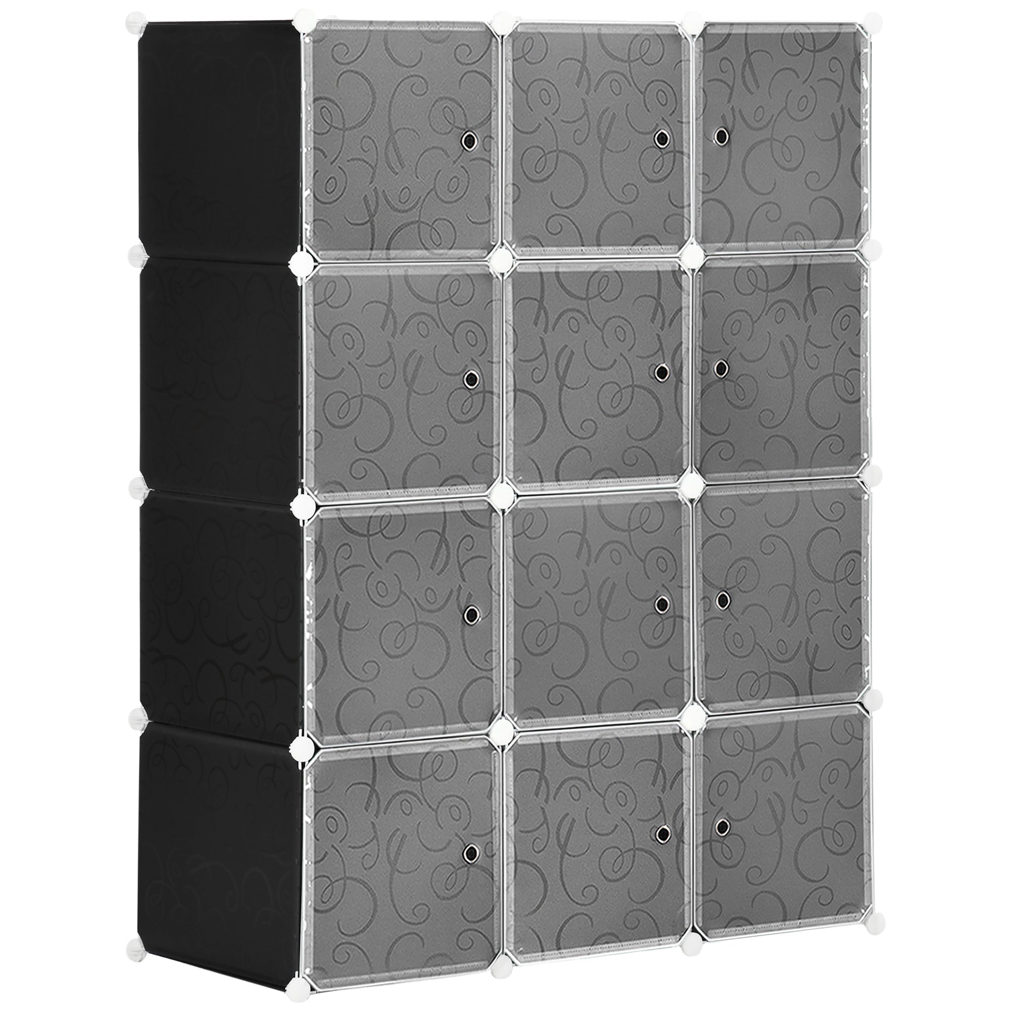 DIY Wardrobe Shelving System, Cube with Clothes Rail, Black + White PP