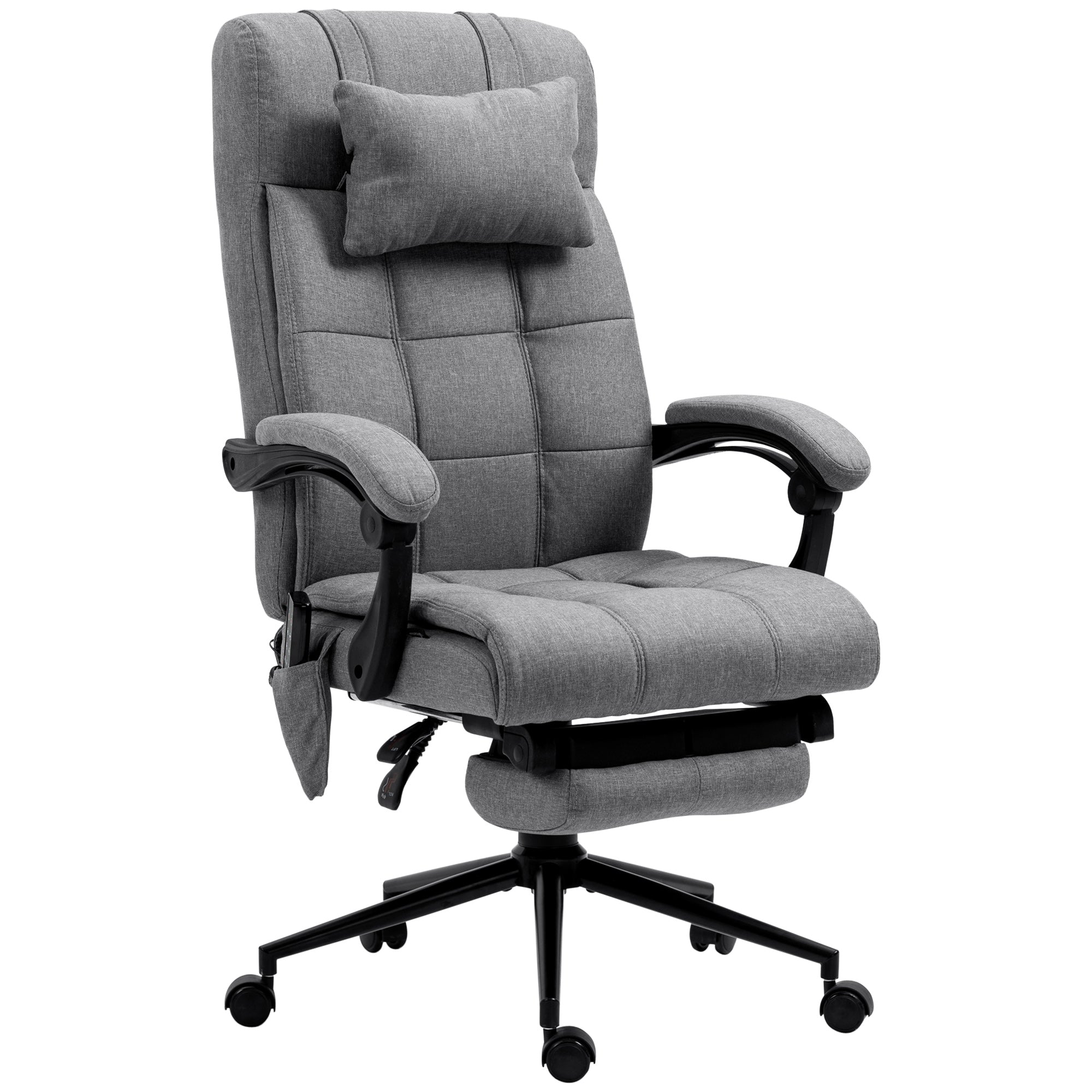 Office Chair, Ergonomic Massage Lumbar Heating Footrest Headrest Adjustable, Polyester Grey
