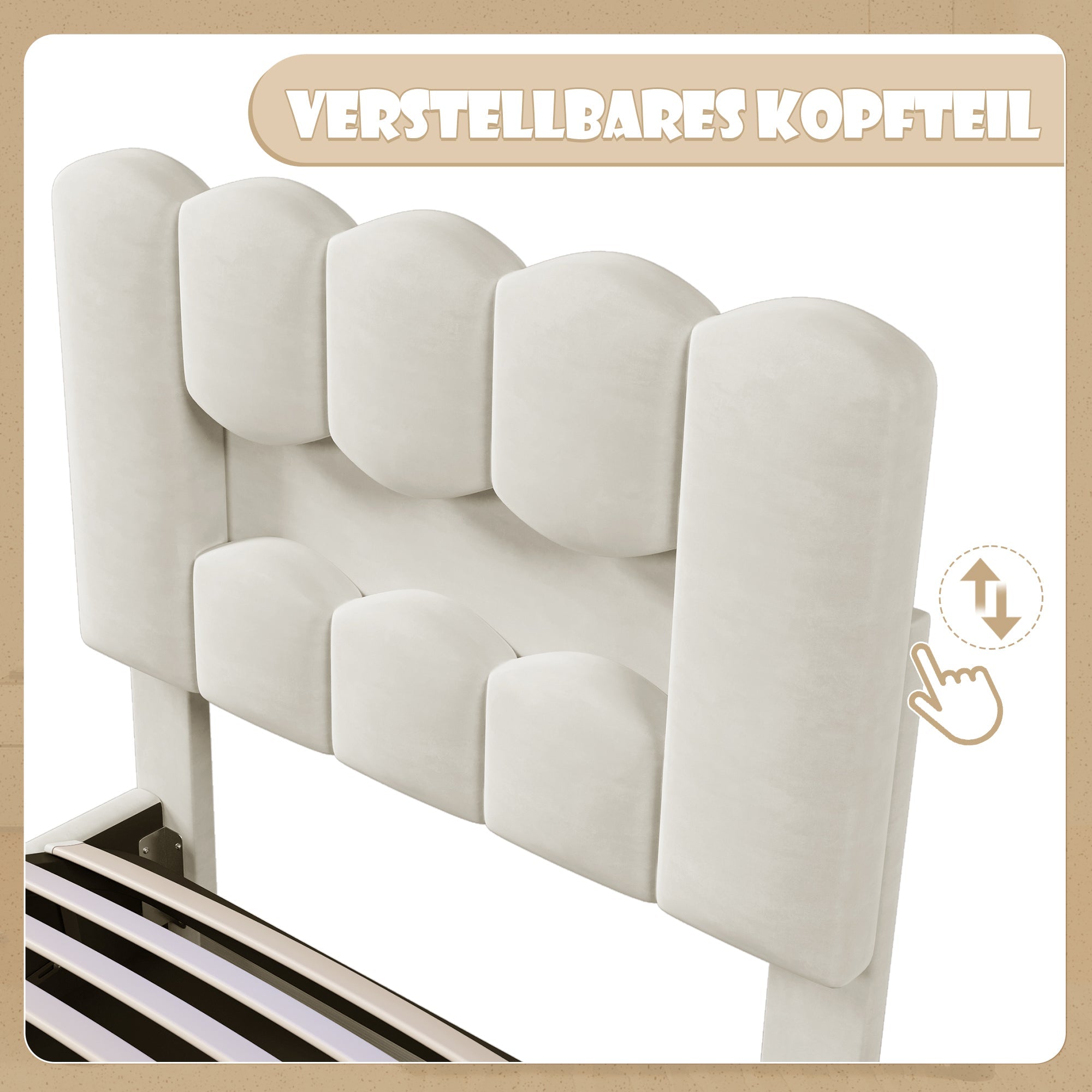 Upholstered Bed 90x200cm Hydraulic LED Adjustable Headboard Beige Velvet