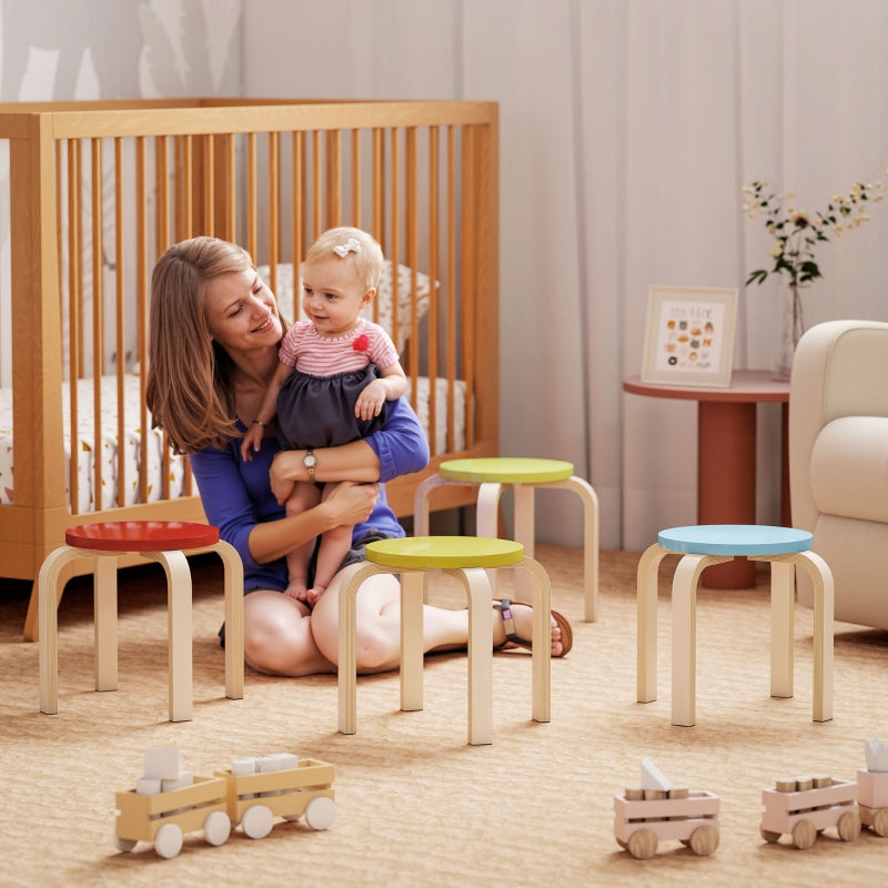 Stacking Stools, 4-pack with Felt Foot Pads, Birch Plywood