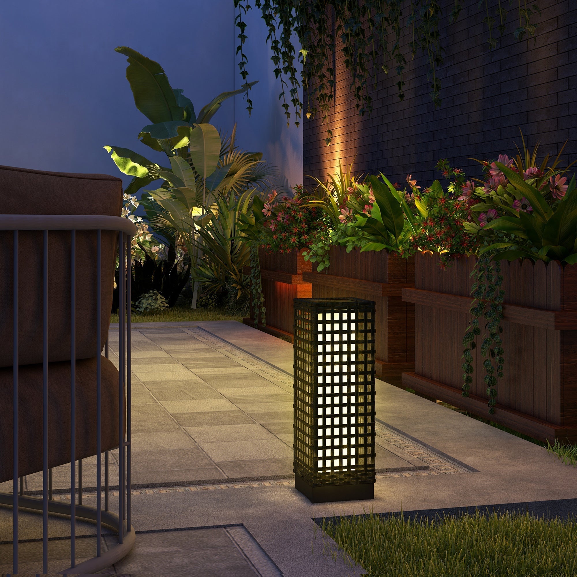 Solar Light Rattan Design Waterproof Light Sensor LED Garden Lamp, Black