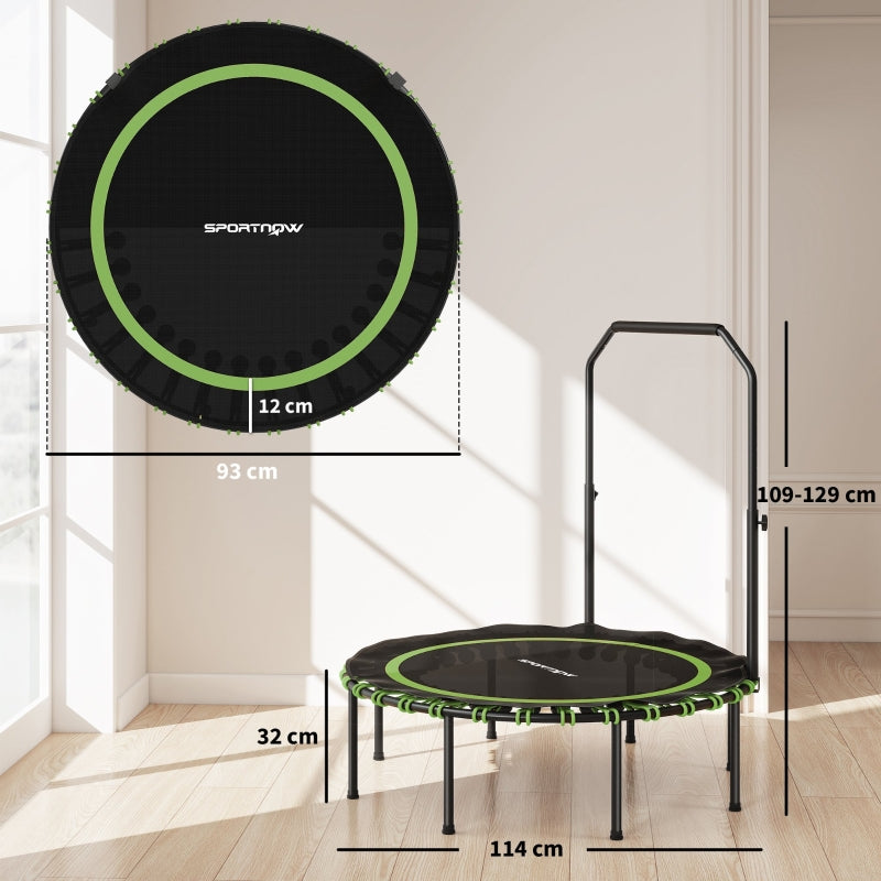 Fitness Trampoline, Adjustable Handrail Indoor/Outdoor Sports, Steel/Plastic Green