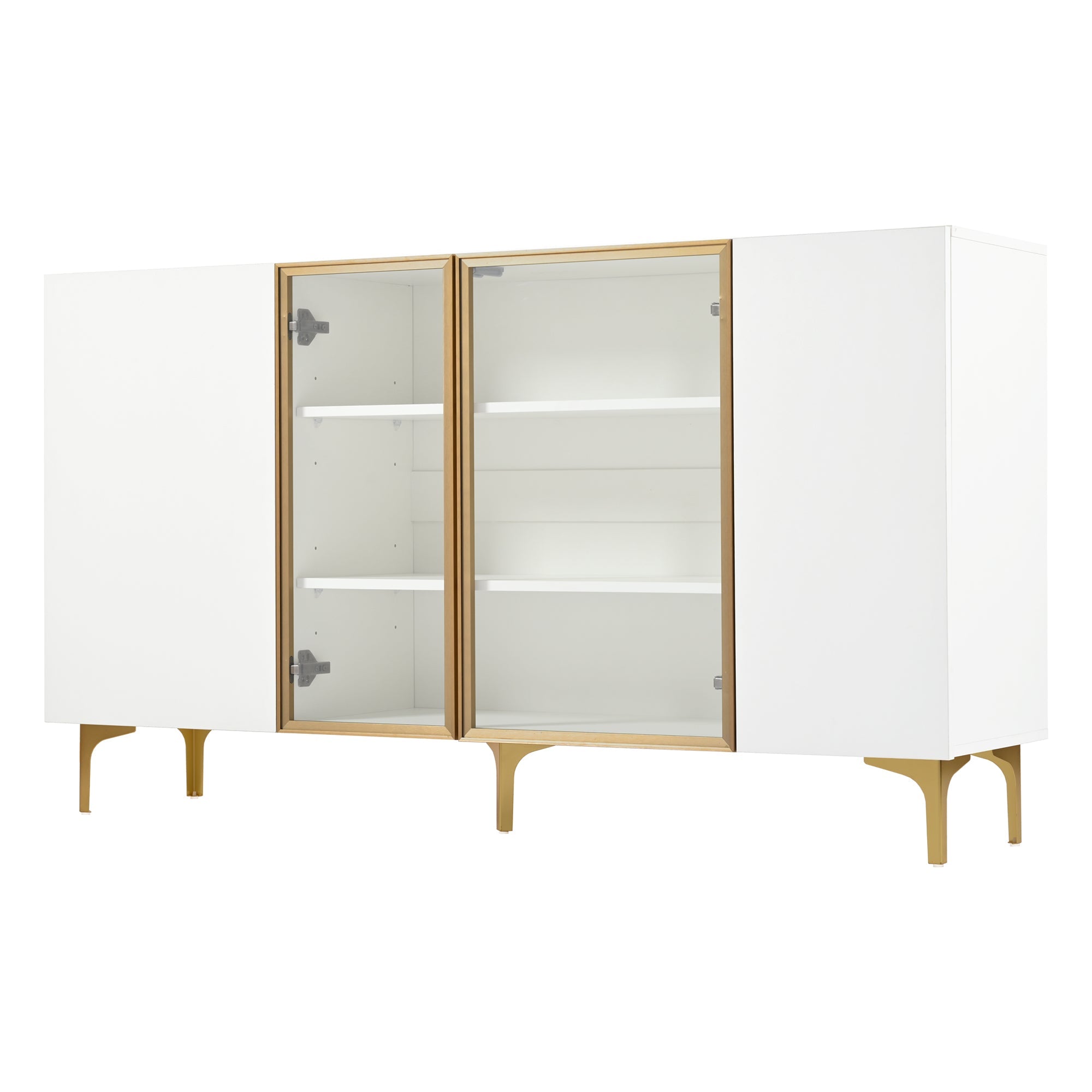 Sideboard, 4-Door with Glass & Metal, Handleless, White