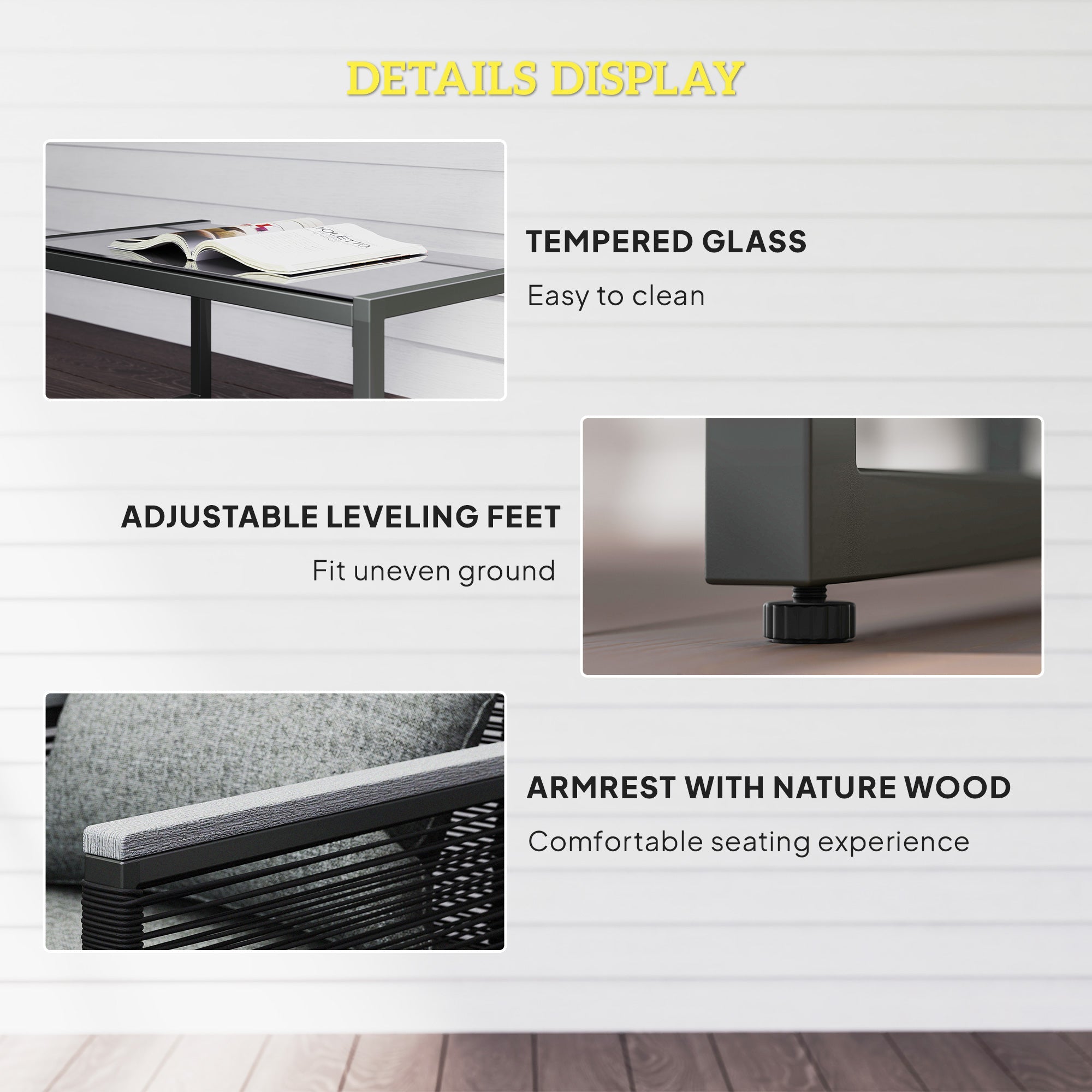 4 Pieces Garden Furniture Set, Rattan, Charcoal Grey