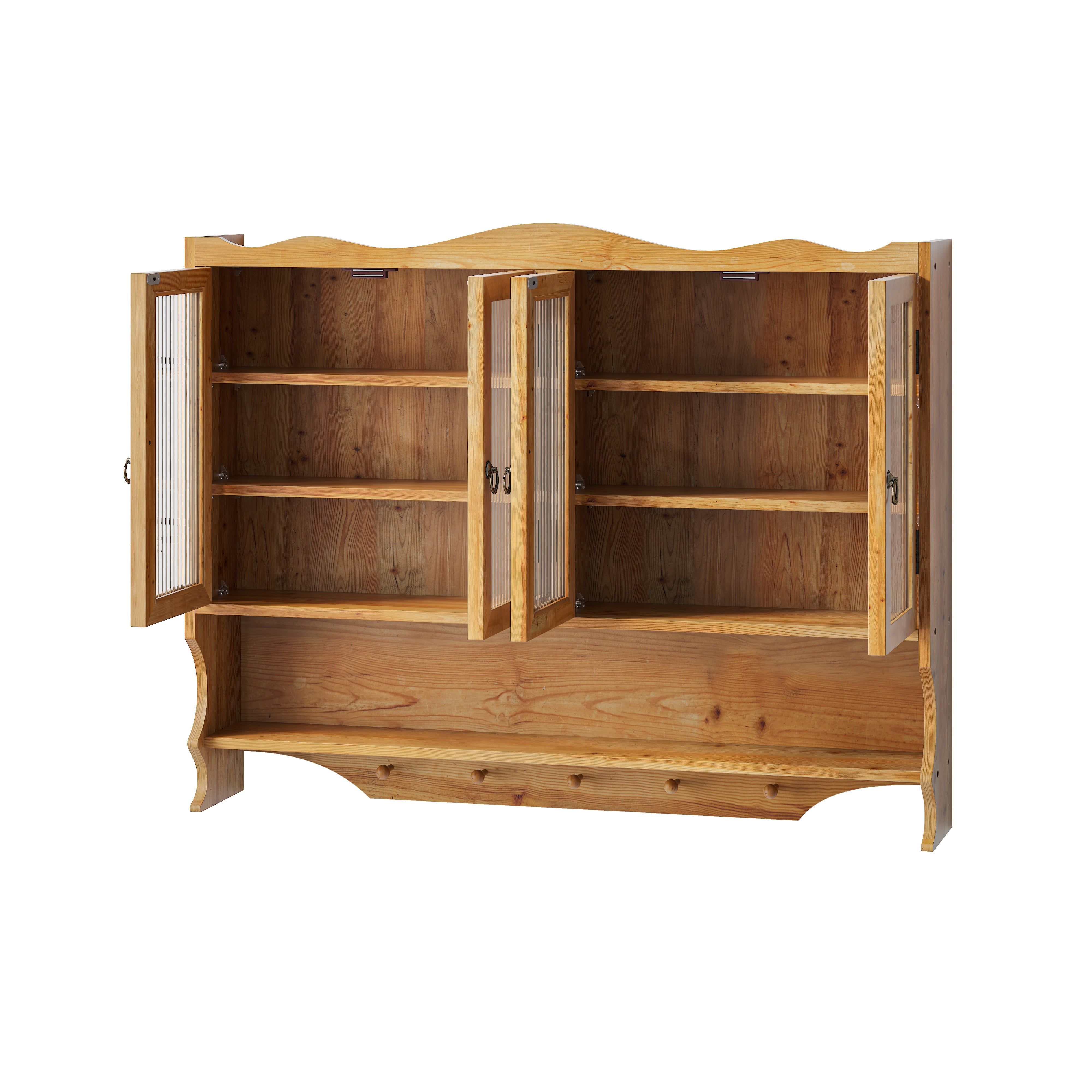 Wall-mounted Cabinet 100CM Retro 4 Door Storage Hook Rack, Natural