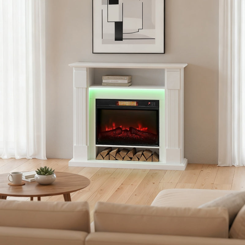 6142 BTU Fireplace and LED Mantel, 17-27°C Thermostat, White