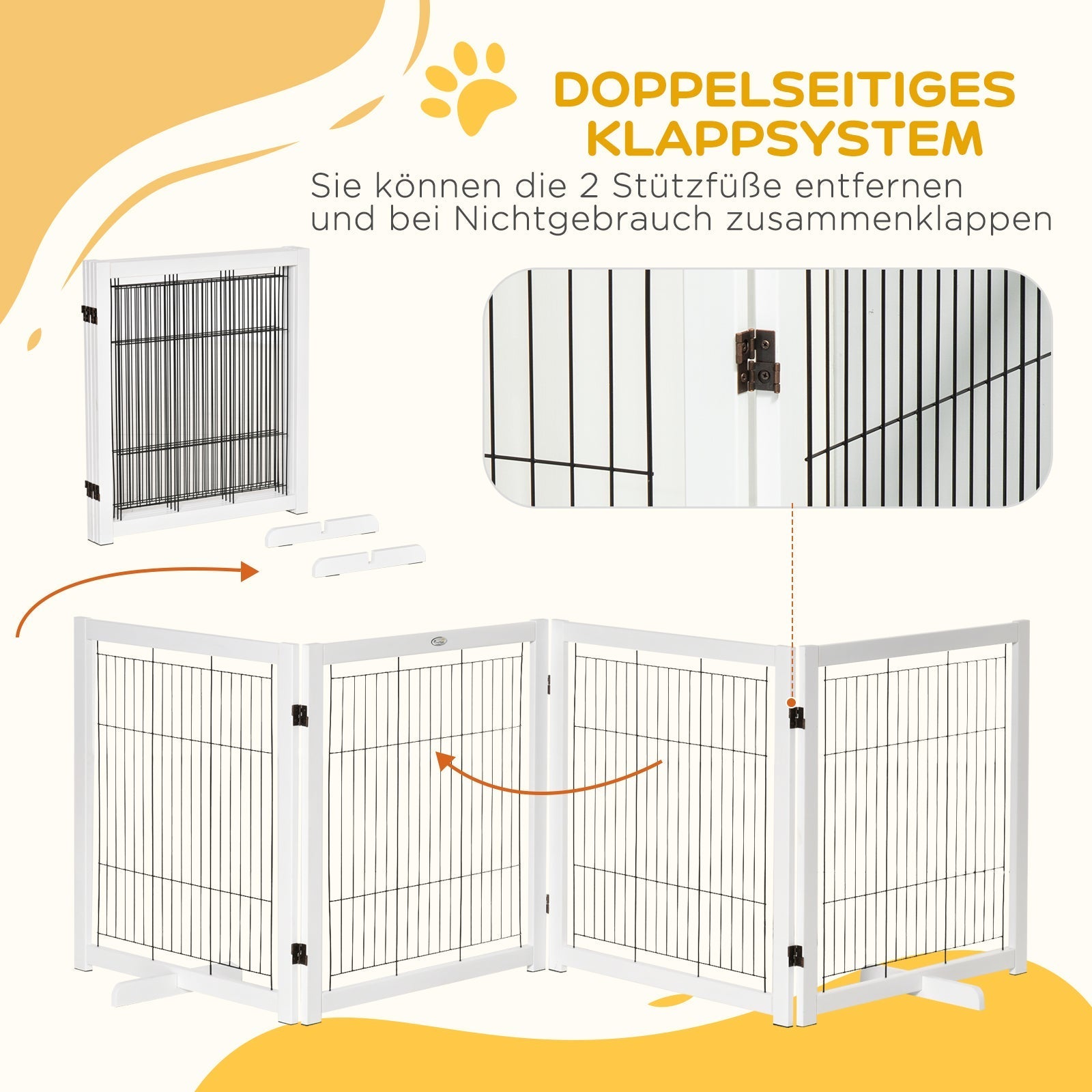 Wooden Dog Gate, Safety Gate, 305 x 35.5 x 82 cm, White Steel