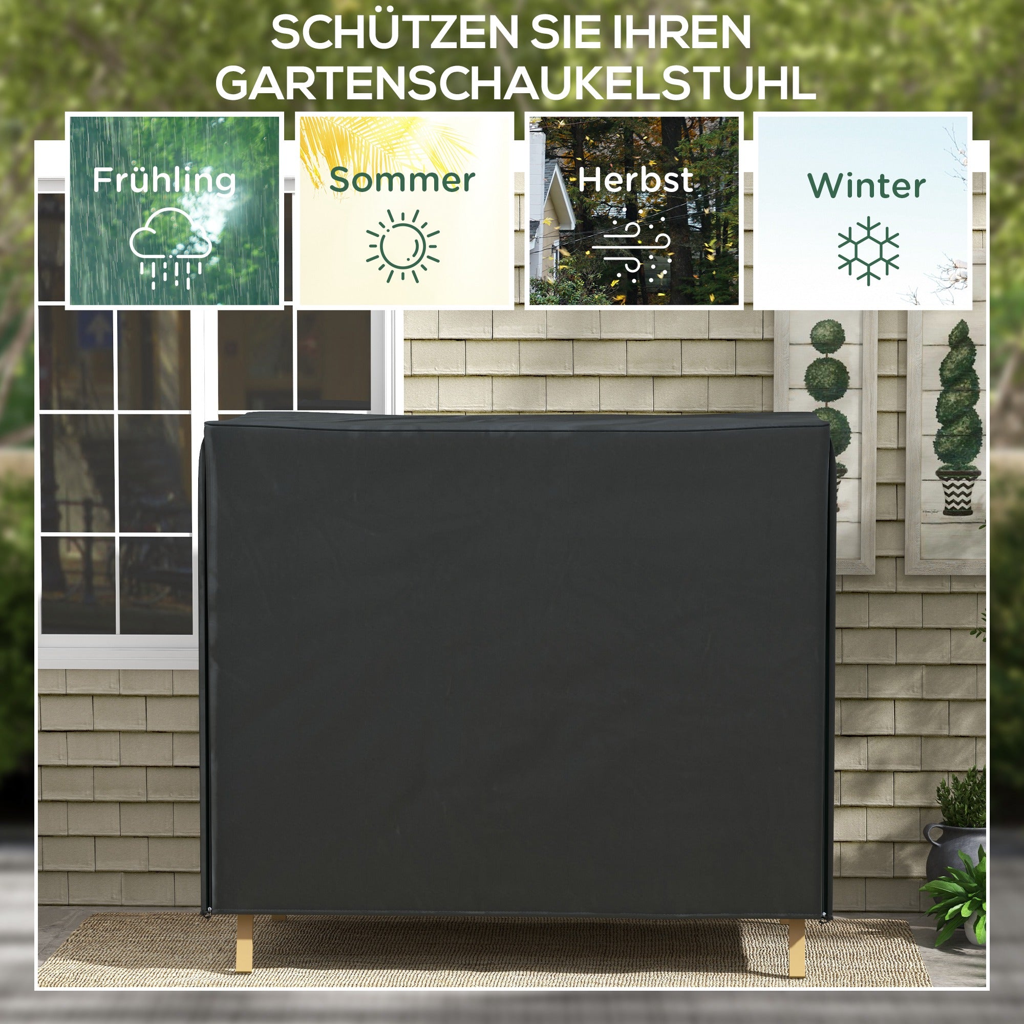 Garden Swing Cover, Waterproof UV Protection 220x125x172cm, Black Oxford Fabric
