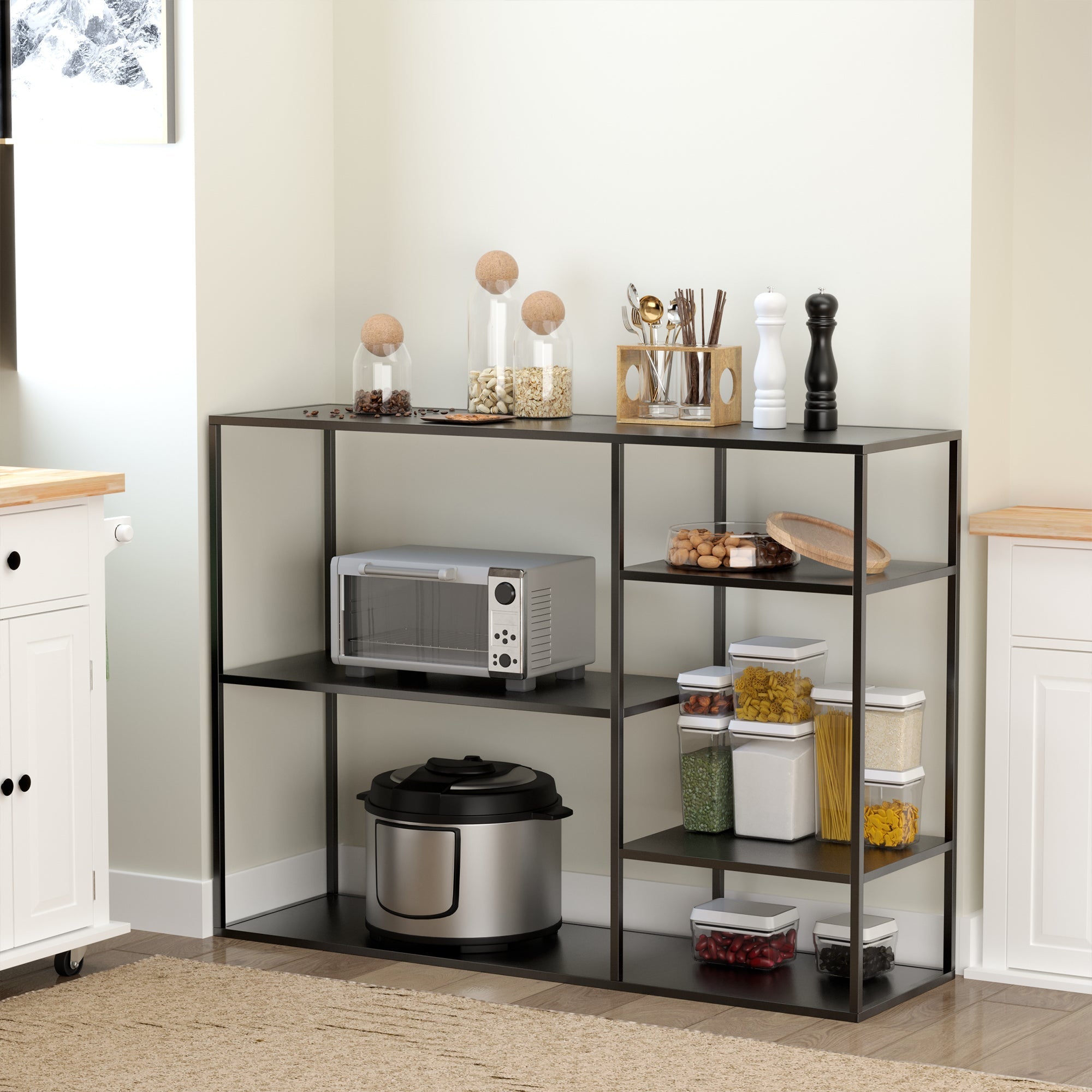 Freestanding Bookcase, 5 Open Compartments, Metal, Black