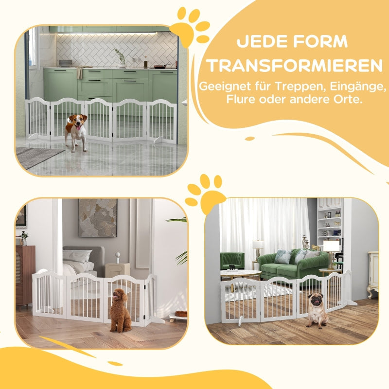 Hundegitter, 5-teilig, klappbar, Massivholz/MDF, Weiß