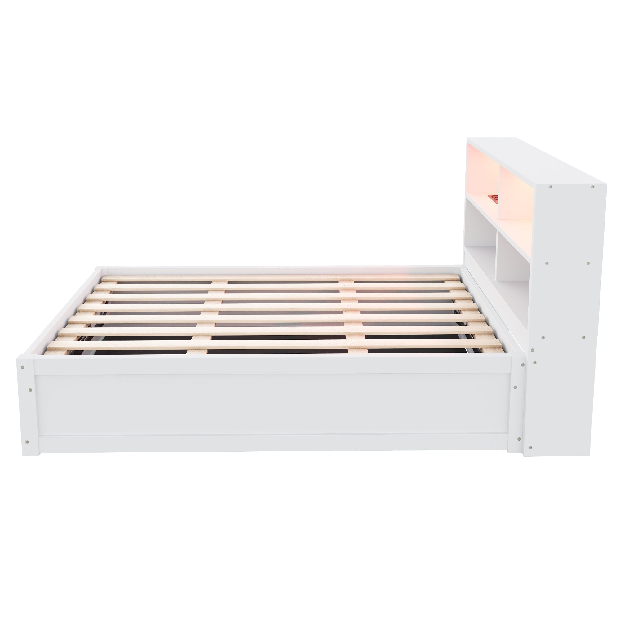 Sofa Bed 90*200, Hydraulic with Storage & Light Bar, White Wood