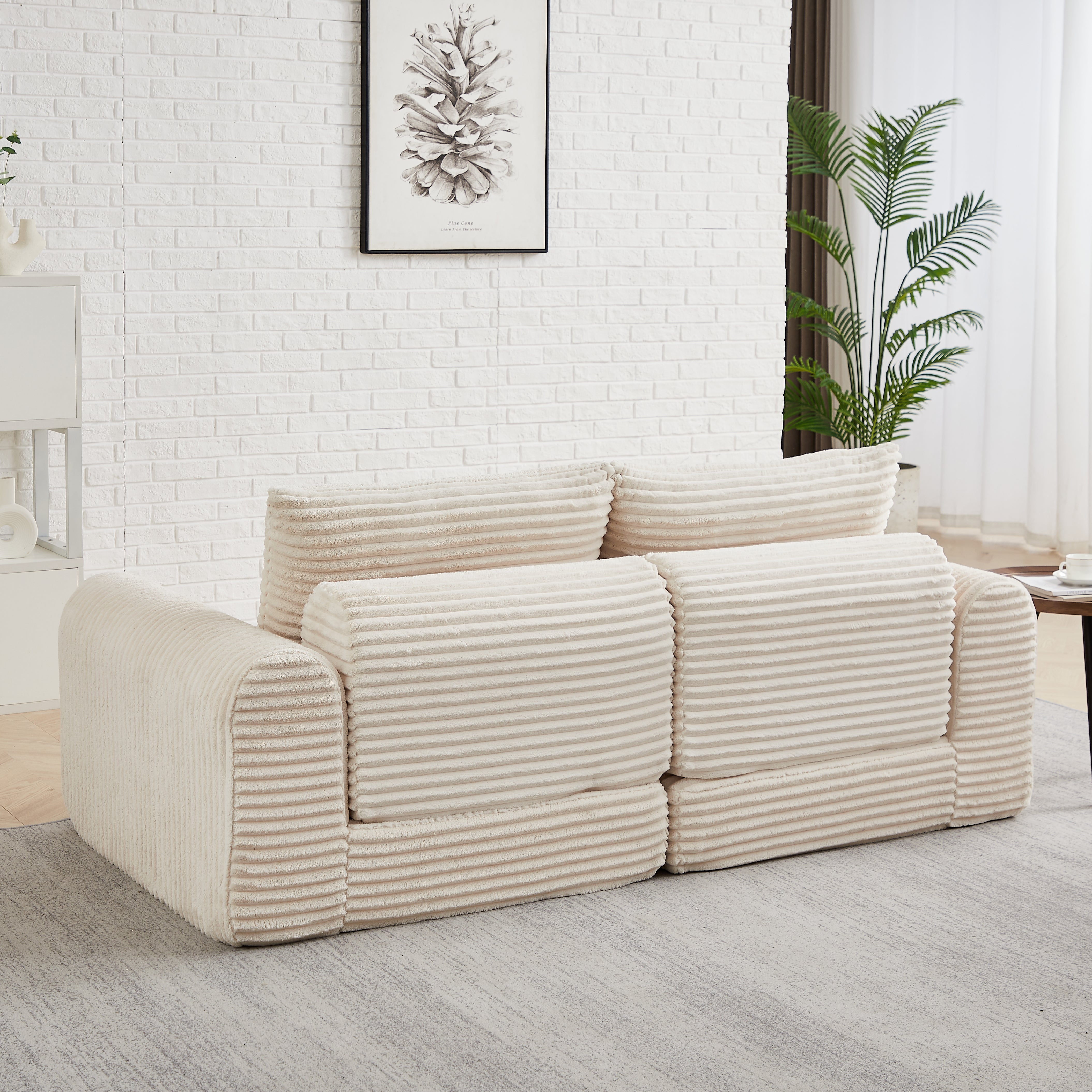 Sofa Bed 2-in-1 Modular, Removable Footstool, Curved Armrests - Corduroy