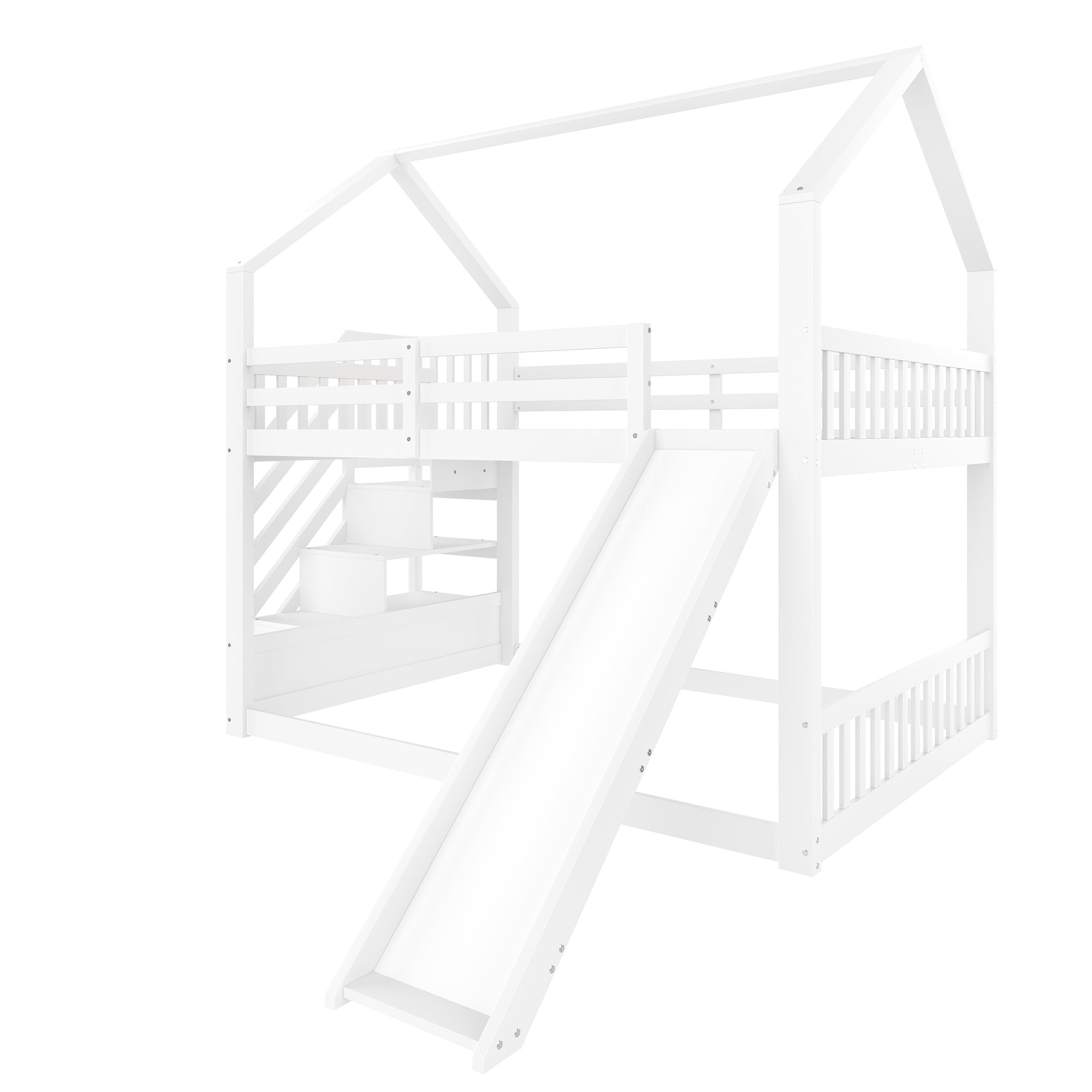 Bunk Bed with Storage Stairs and Slide, 140x200cm, White