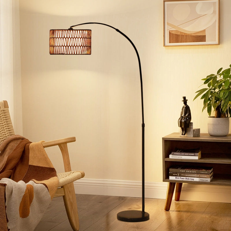 Floor Lamp, E27 socket, height adjustable, black with linen lampshade