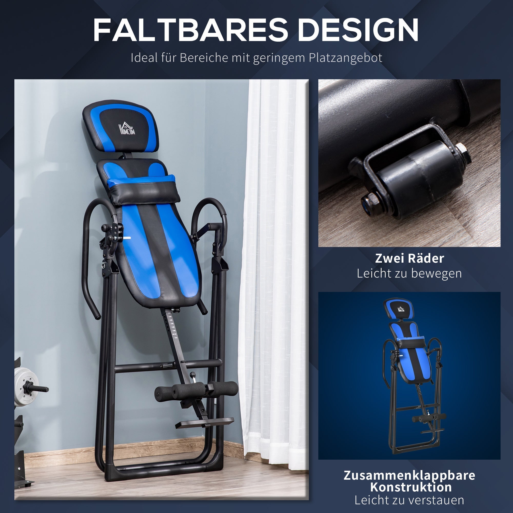 Inversion Table Foldable, Adjustable Backrest, Metal ABS Black Blue
