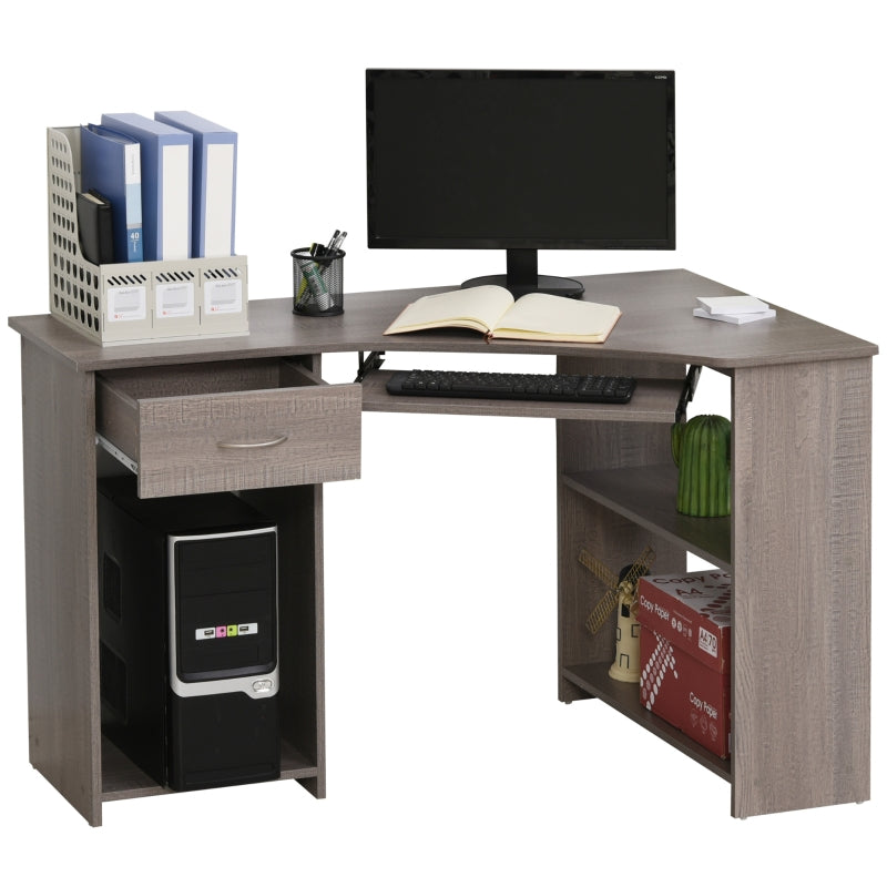 L-Shaped Corner Computer Desk with Shelves, Worktop, Keyboard Tray, Grey