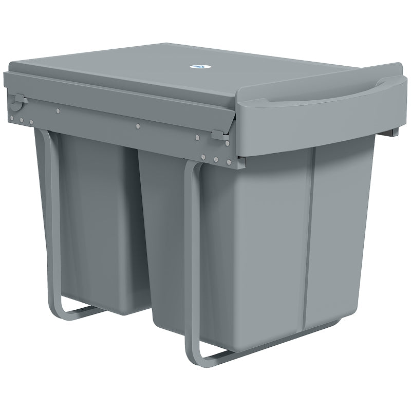 Extendable Waste Bin 2x 20L Removable Containers Plastic Metal Grey