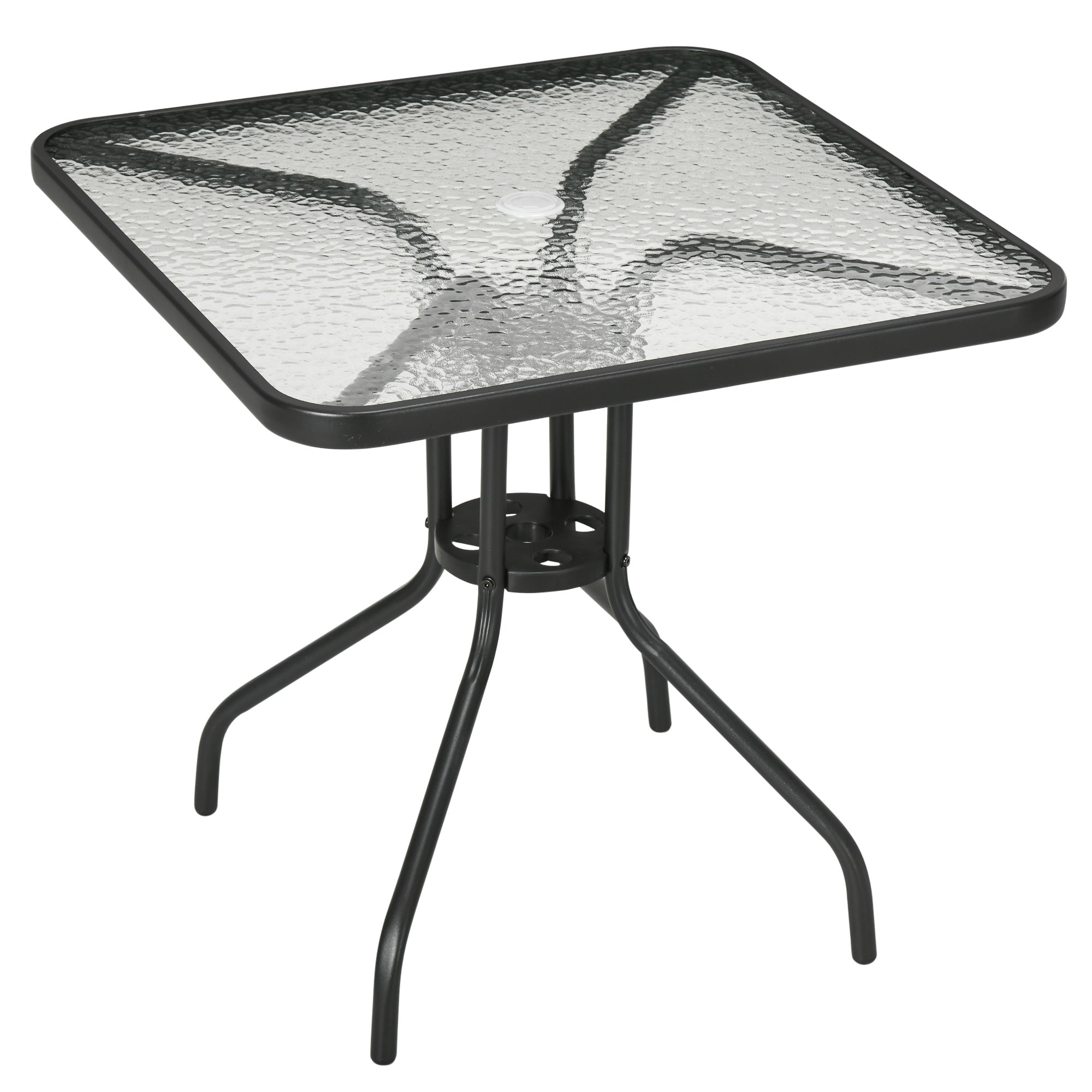 Garden Table Detachable 76x76cm Square Weatherproof with Parasol Hole, Metal Black
