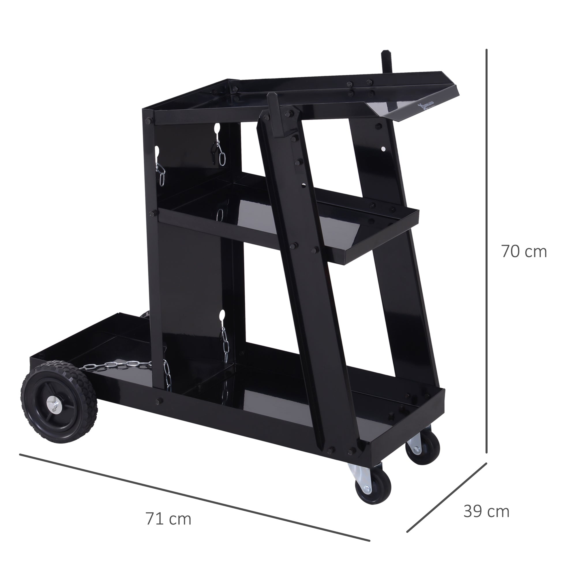 DURHAND Welding Cart, 3 Shelves, Safety Chain, Steel, Black