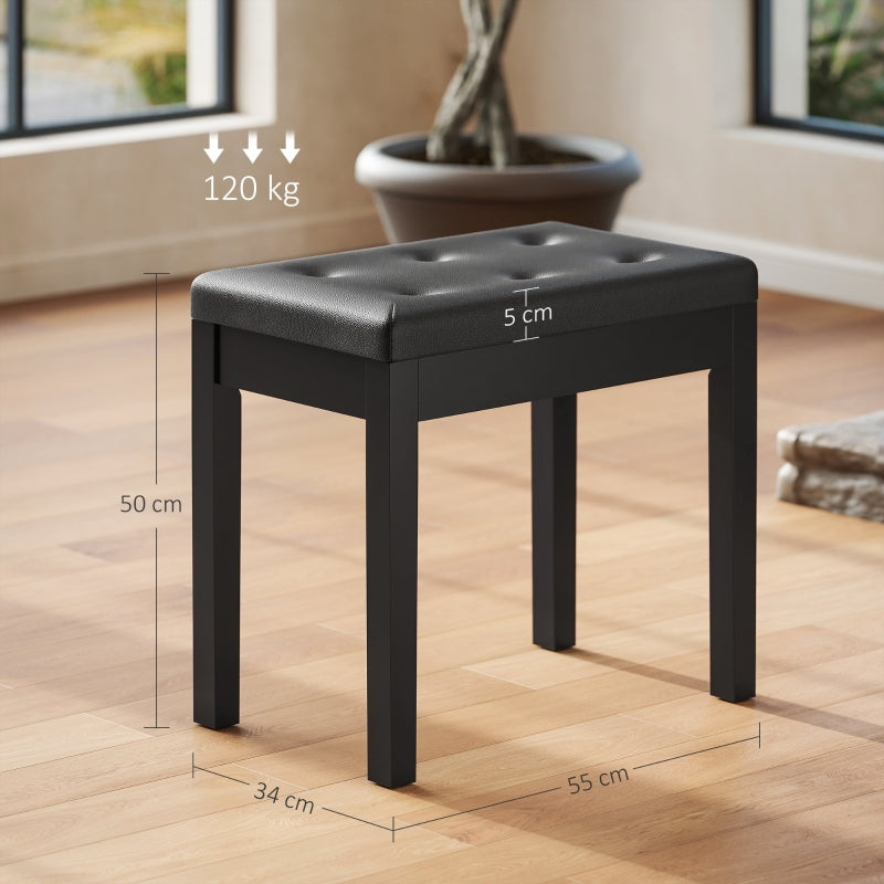 Piano Bench with Storage, Wooden Legs, Faux Leather, Black