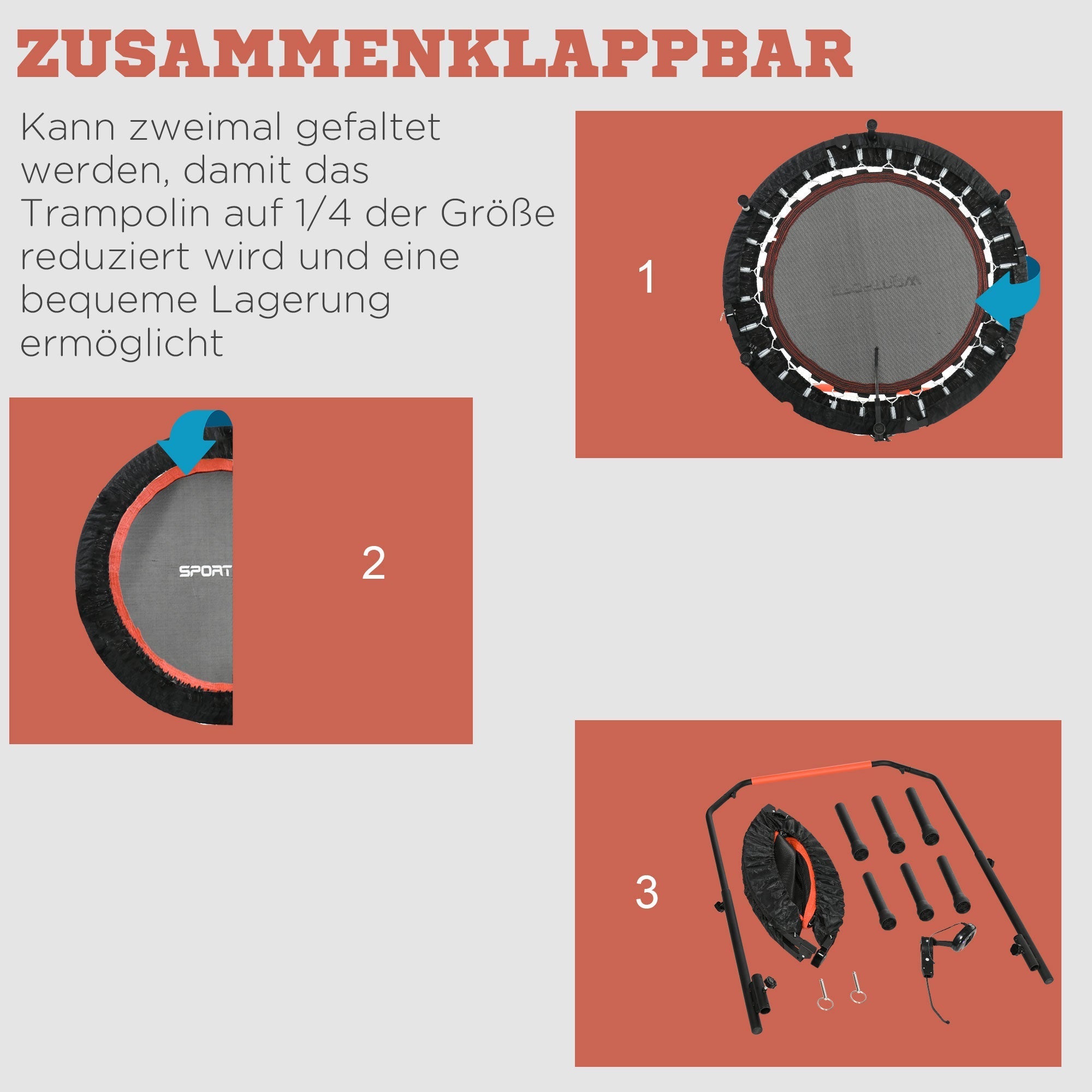 Minitrampolin, LCD-Monitor, 4-fach verstellbarer Lenker, Schwarz/Blau
