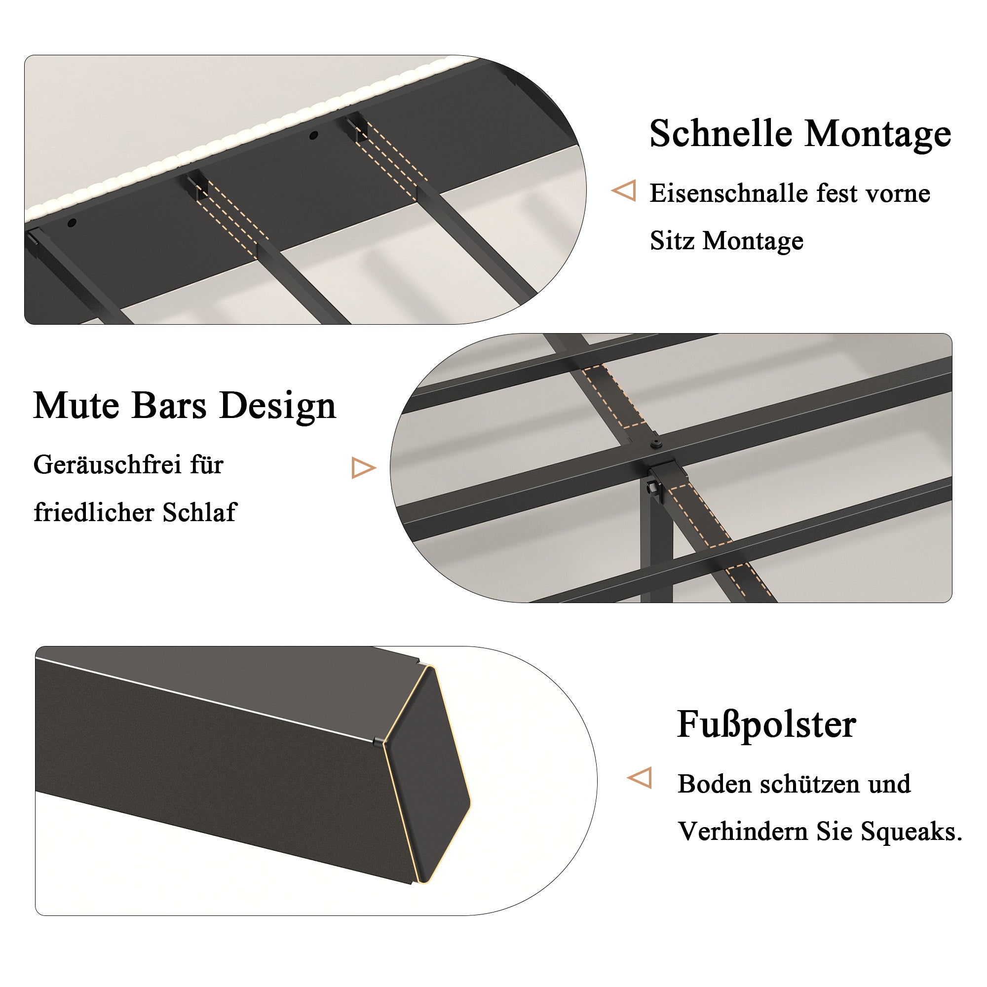 Bed Frame 140x200 Upholstered Platform Wing Edge Design Metal Slats Fabric Headboard