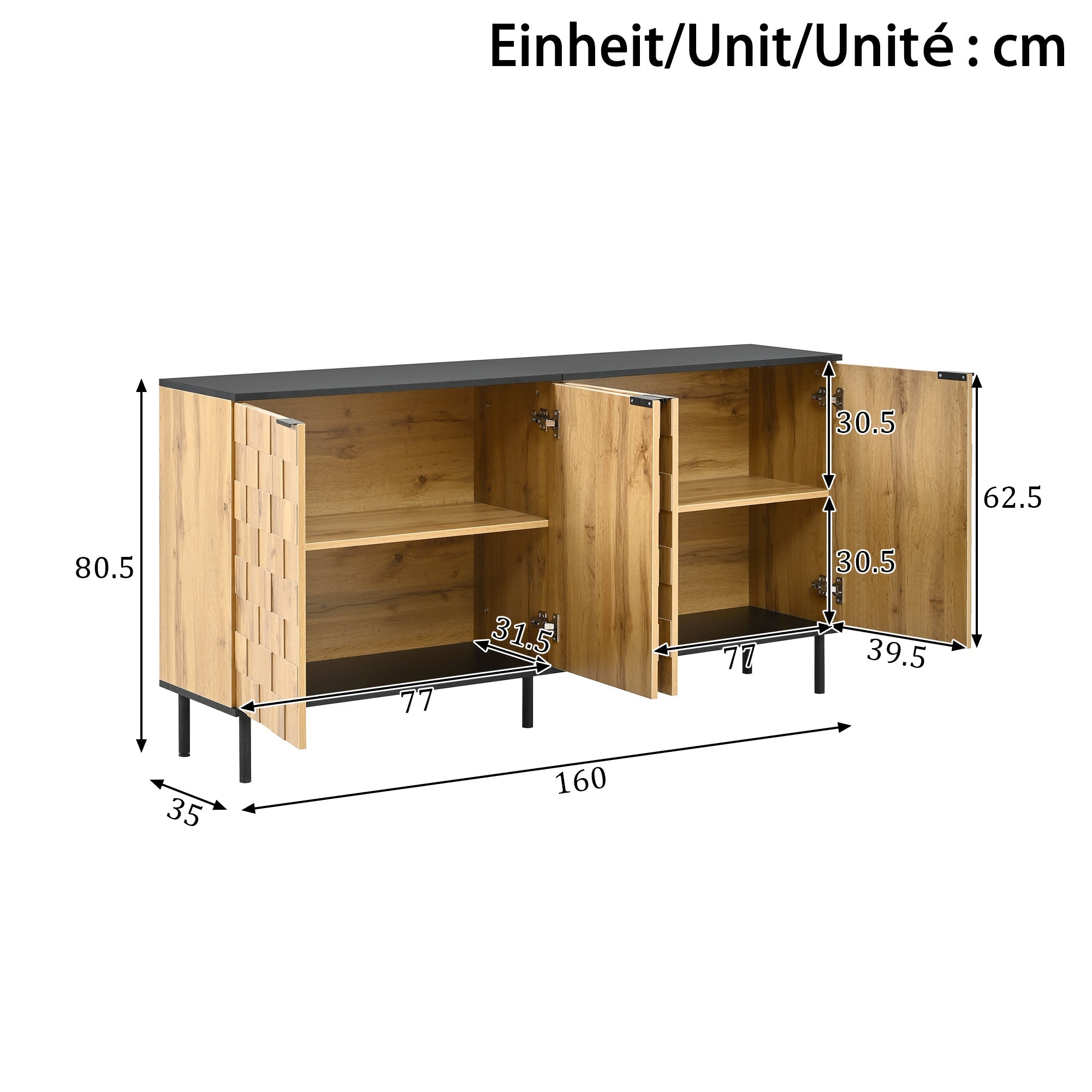 Mosaic Sideboard, 2-Door Storage Cabinet with Metal Feet, Wood-Look Chipboard