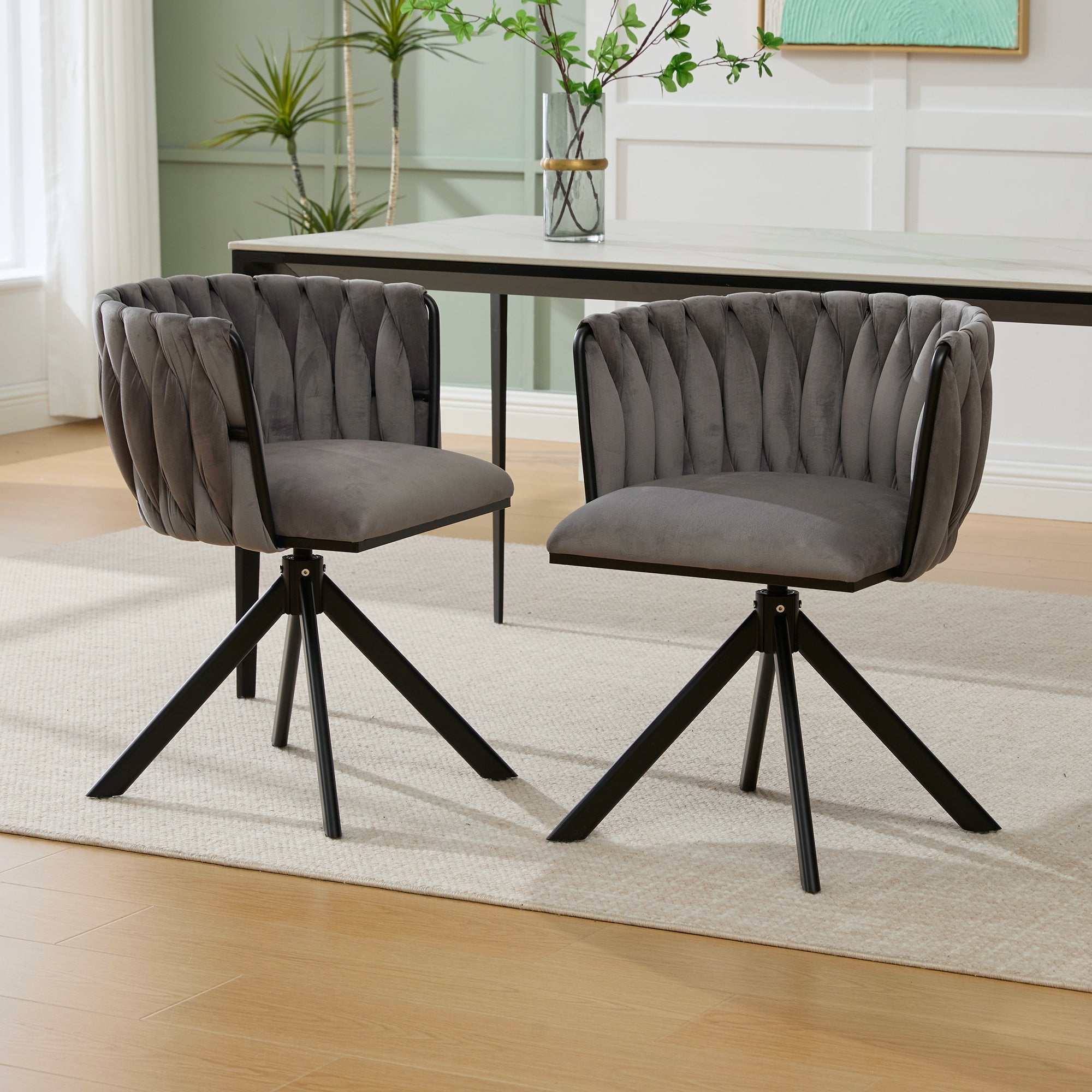 Velour Armchair, 180° Swivel, Ergonomic, Heavy-Duty Metal Frame